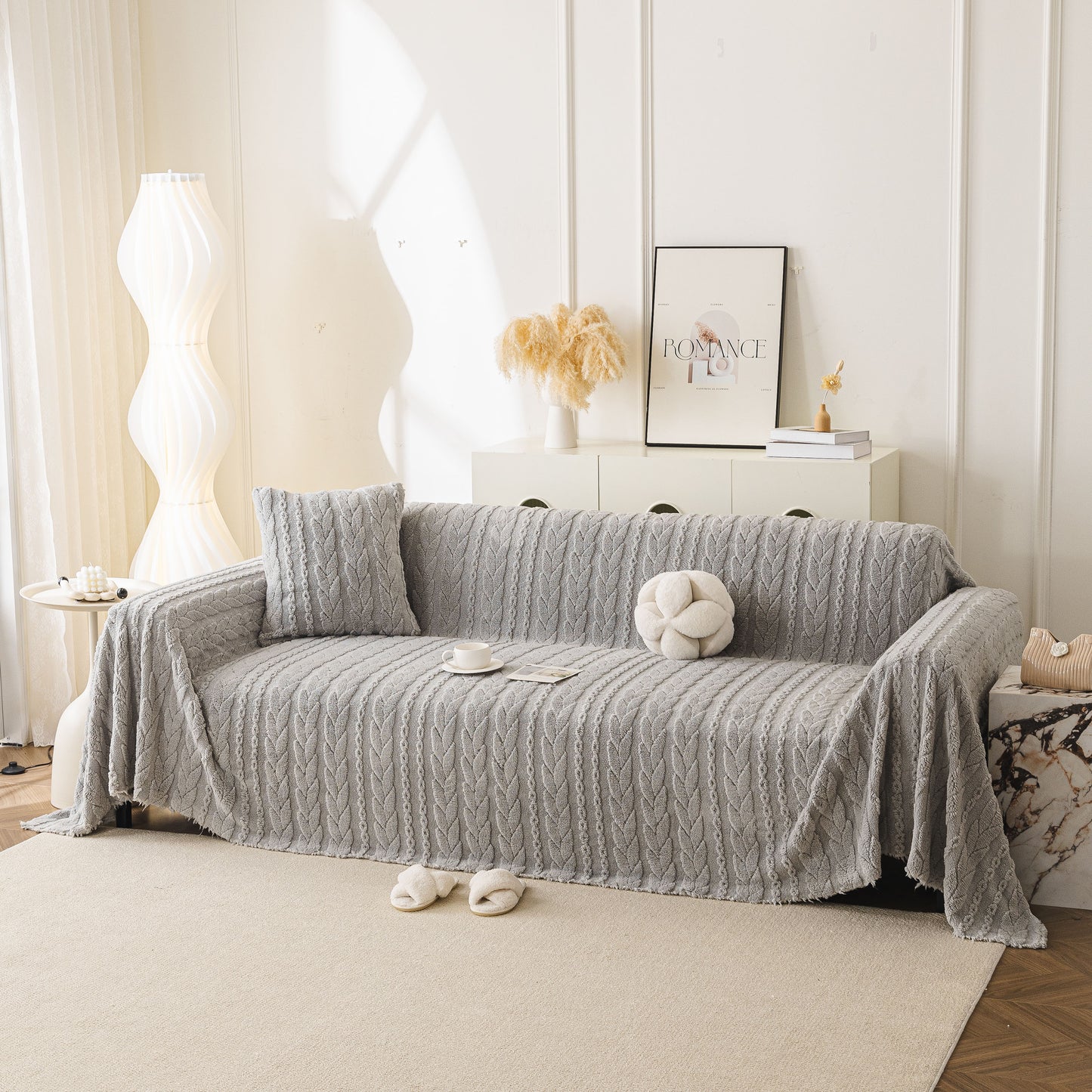 Thick Cozy 3D Cable Sofa Throw Cover, Plush Jacquard Warm Fleece Throw Blanket