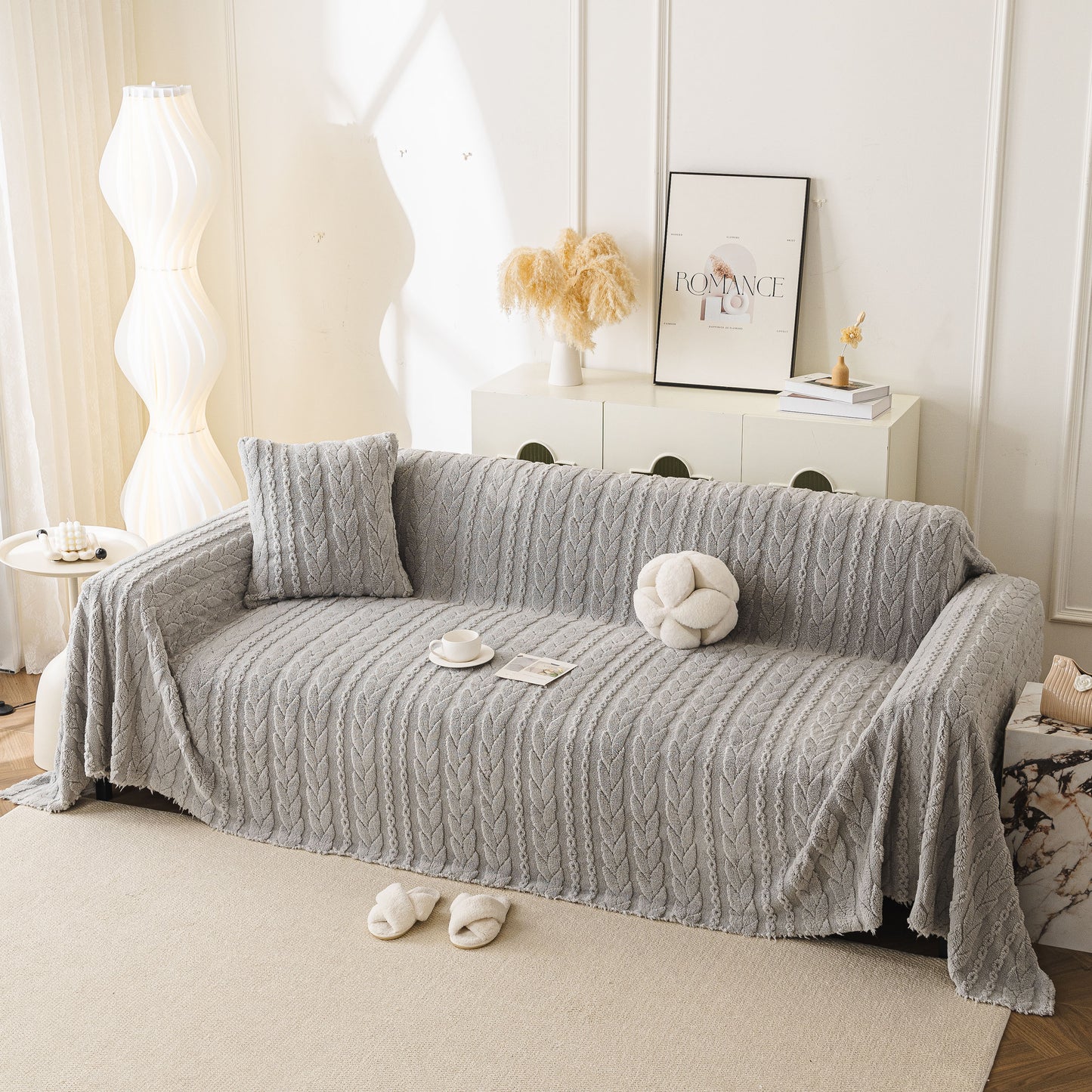 Thick Cozy 3D Cable Sofa Throw Cover, Plush Jacquard Warm Fleece Throw Blanket