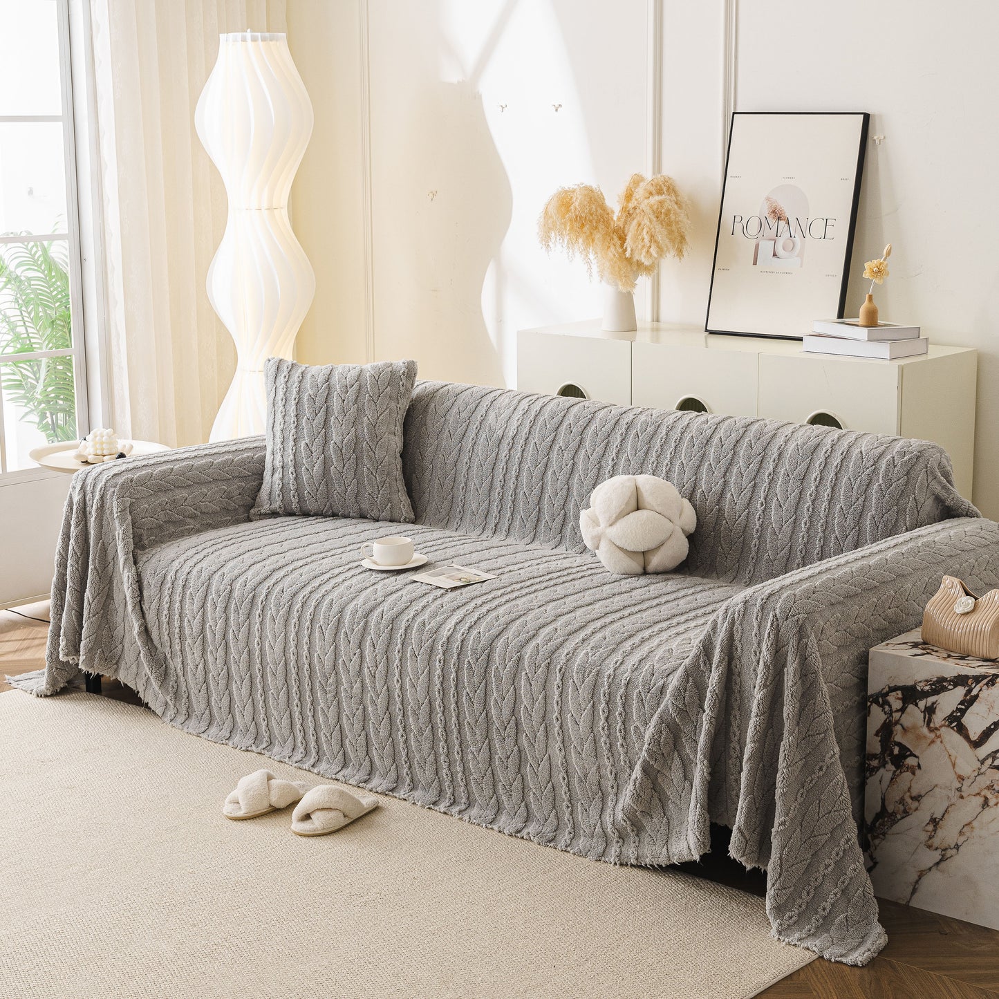 Thick Cozy 3D Cable Sofa Throw Cover, Plush Jacquard Warm Fleece Throw Blanket