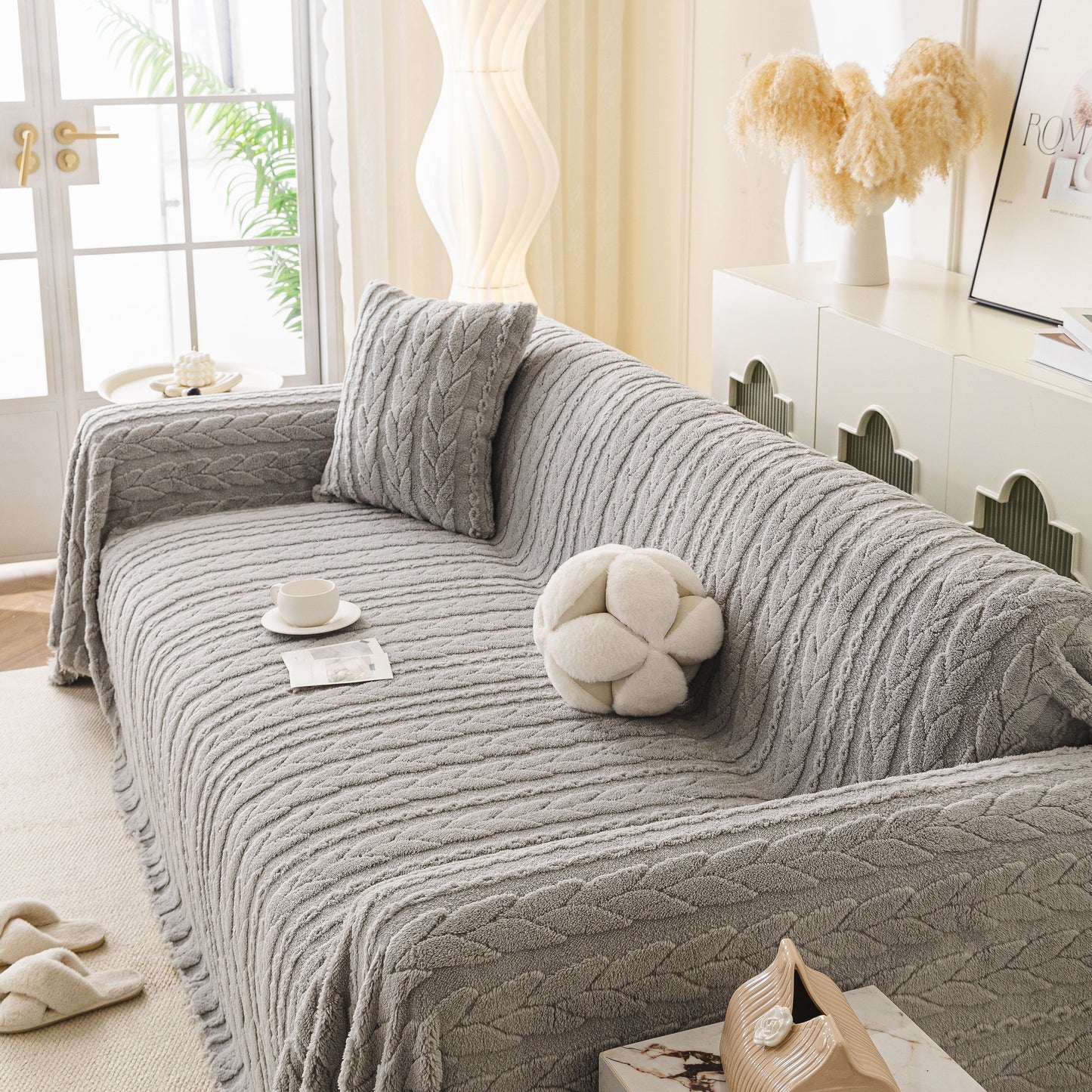 Thick Cozy 3D Cable Sofa Throw Cover, Plush Jacquard Warm Fleece Throw Blanket