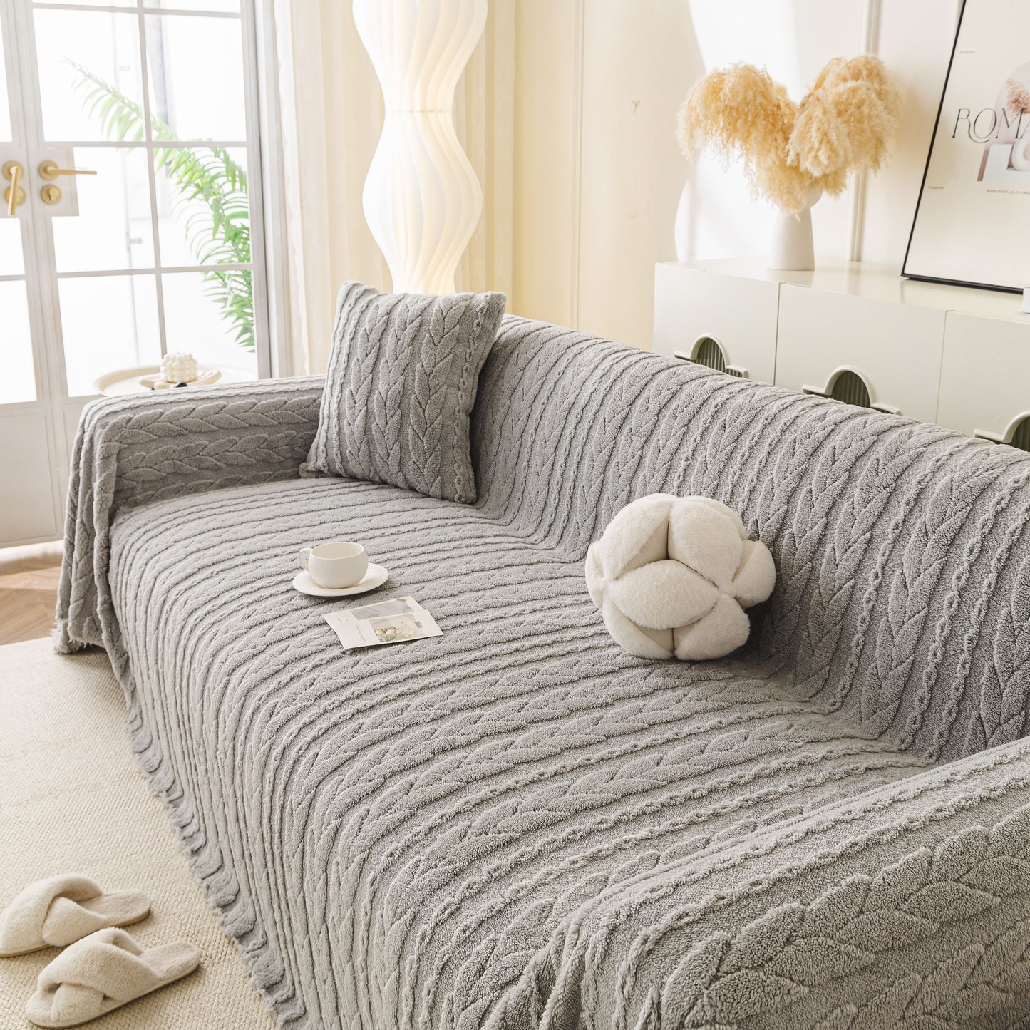 Thick Cozy 3D Cable Sofa Throw Cover, Plush Jacquard Warm Fleece Throw Blanket