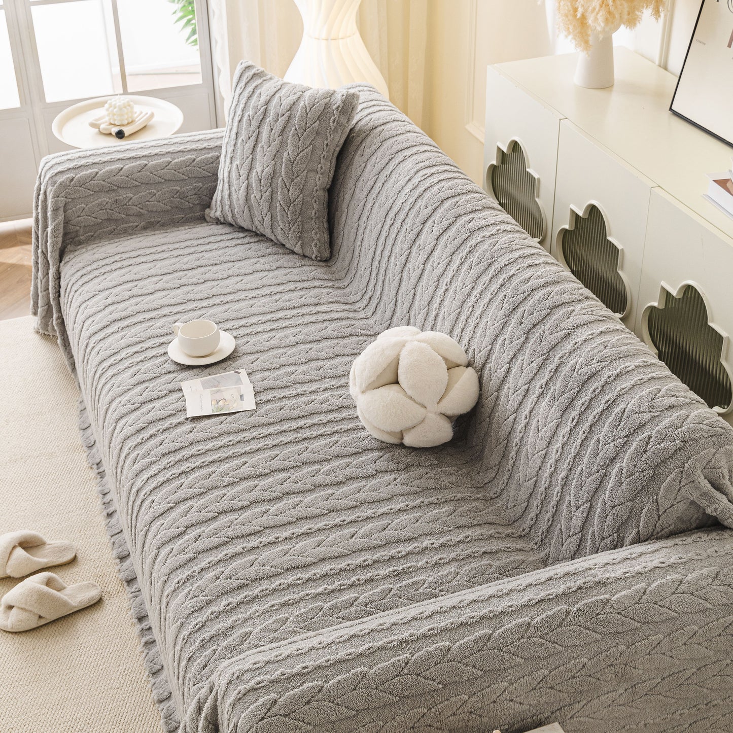 Thick Cozy 3D Cable Sofa Throw Cover, Plush Jacquard Warm Fleece Throw Blanket