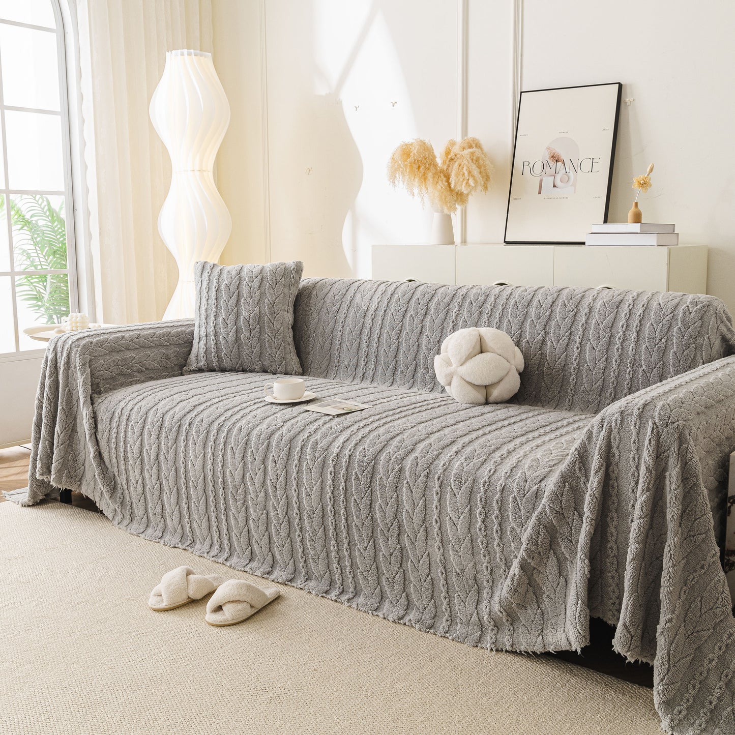 Thick Cozy 3D Cable Sofa Throw Cover, Plush Jacquard Warm Fleece Throw Blanket