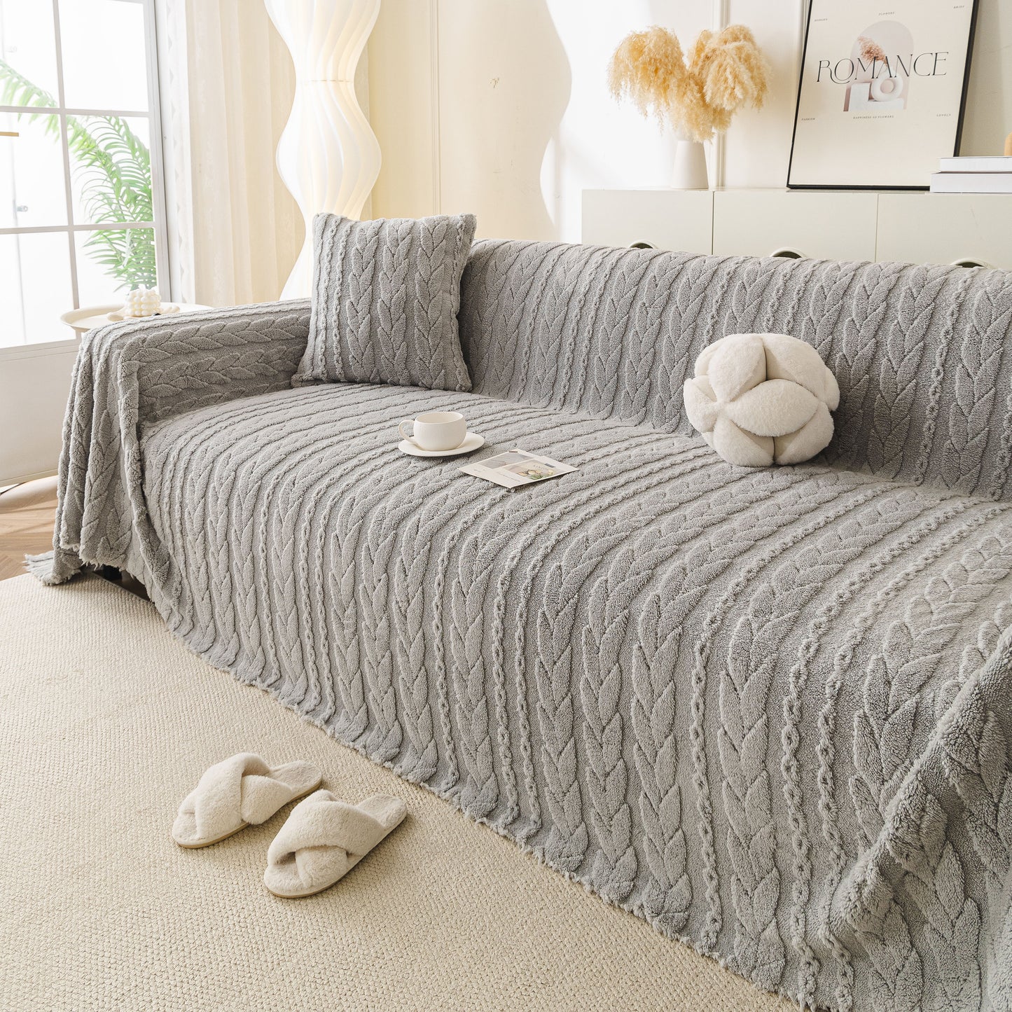 Thick Cozy 3D Cable Sofa Throw Cover, Plush Jacquard Warm Fleece Throw Blanket