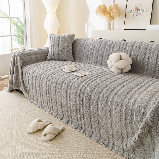 Thick Cozy 3D Cable Sofa Throw Cover, Plush Jacquard Flannel Fleece Throw Blanket