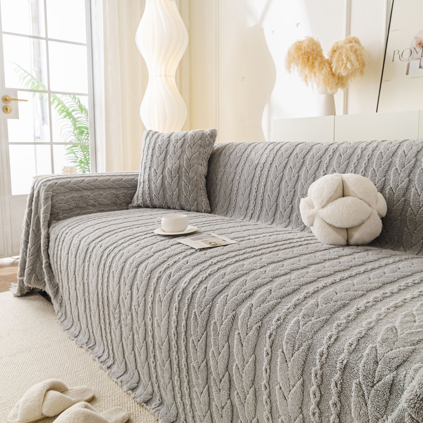 Thick Cozy 3D Cable Sofa Throw Cover, Plush Jacquard Warm Fleece Throw Blanket