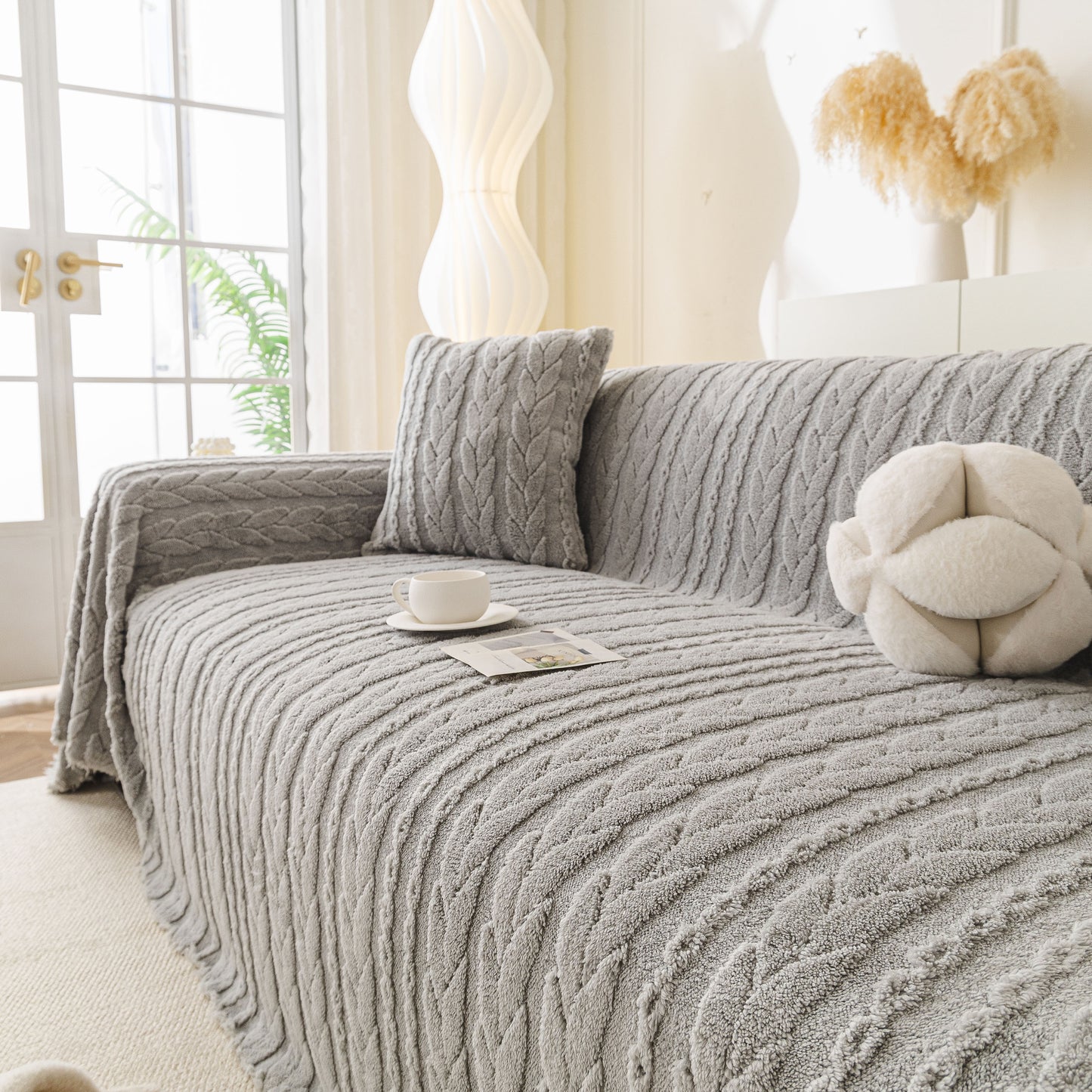 Thick Cozy 3D Cable Sofa Throw Cover, Plush Jacquard Warm Fleece Throw Blanket