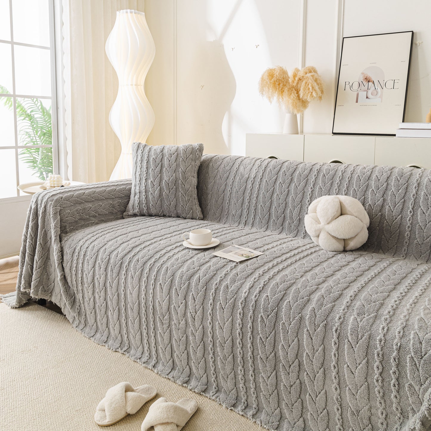 Thick Cozy 3D Cable Sofa Throw Cover, Plush Jacquard Warm Fleece Throw Blanket