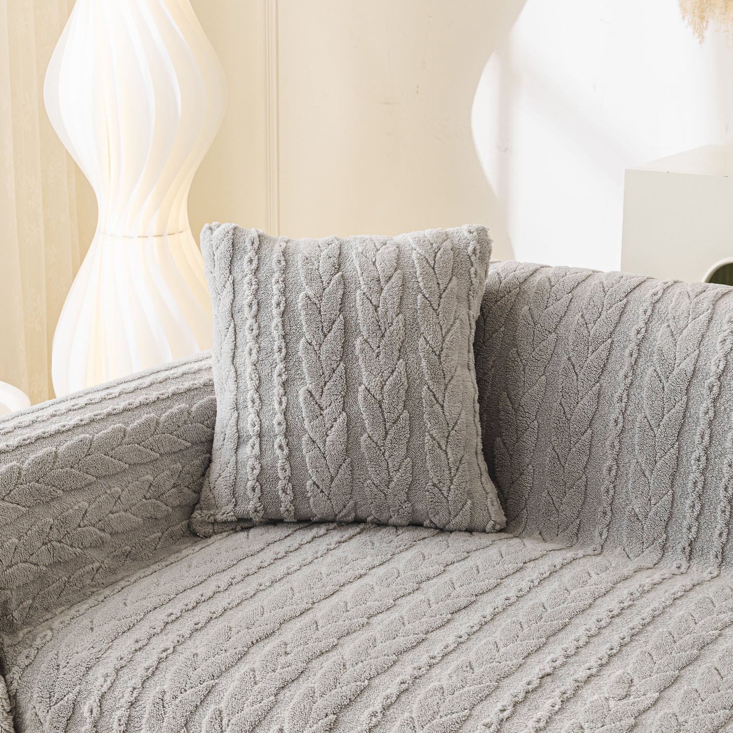 Thick Cozy 3D Cable Sofa Throw Cover, Plush Jacquard Warm Fleece Throw Blanket