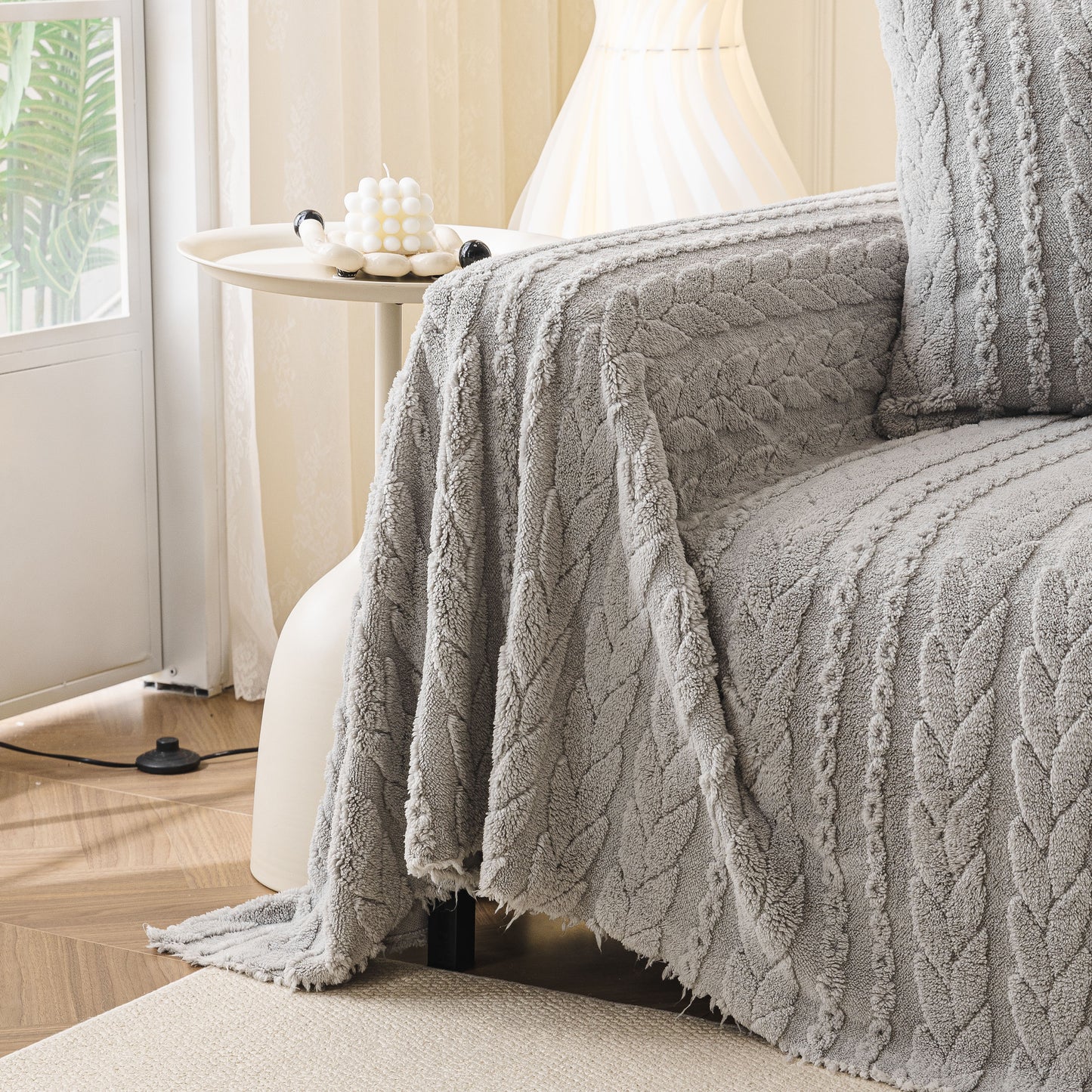 Thick Cozy 3D Cable Sofa Throw Cover, Plush Jacquard Warm Fleece Throw Blanket