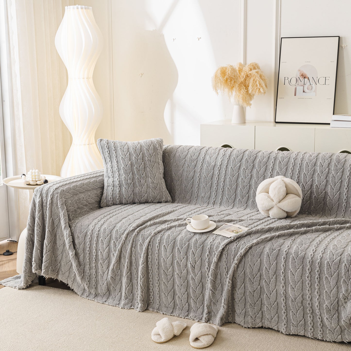 Thick Cozy 3D Cable Sofa Throw Cover, Plush Jacquard Warm Fleece Throw Blanket