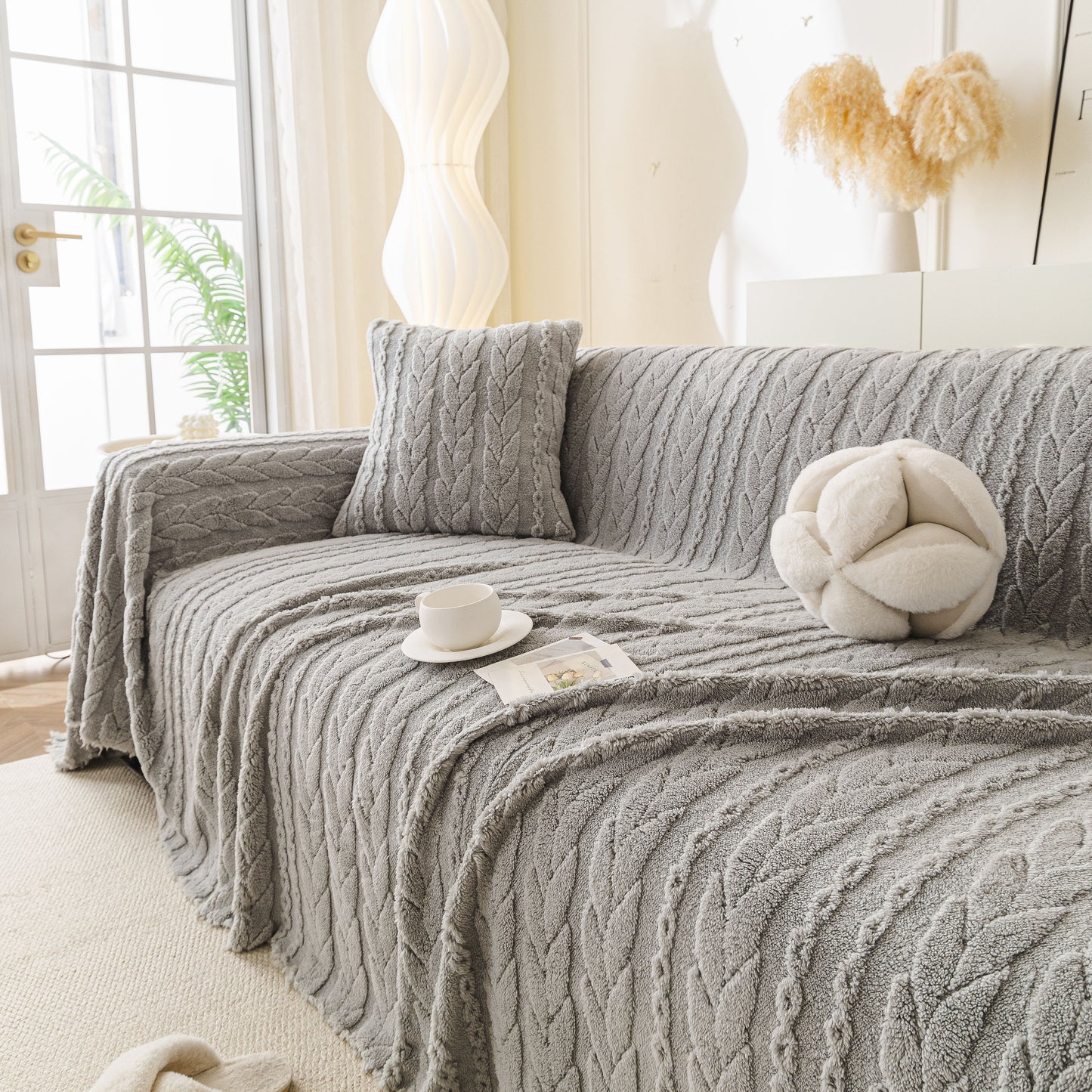 Thick Cozy 3D Cable Sofa Throw Cover, Plush Jacquard Warm Fleece Throw Blanket