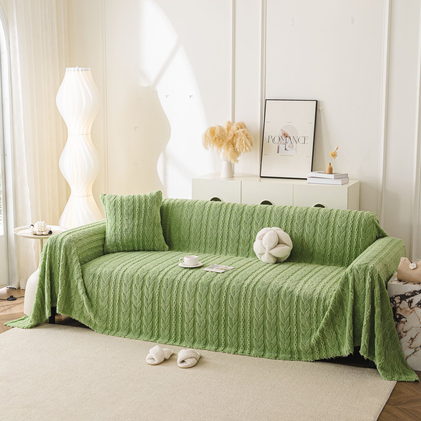 Thick Cozy 3D Cable Sofa Throw Cover, Plush Jacquard Warm Fleece Throw Blanket