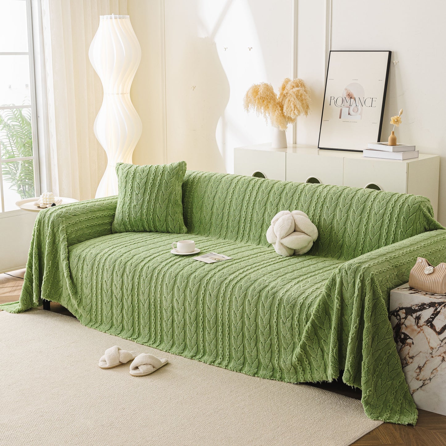 Thick Cozy 3D Cable Sofa Throw Cover, Plush Jacquard Warm Fleece Throw Blanket