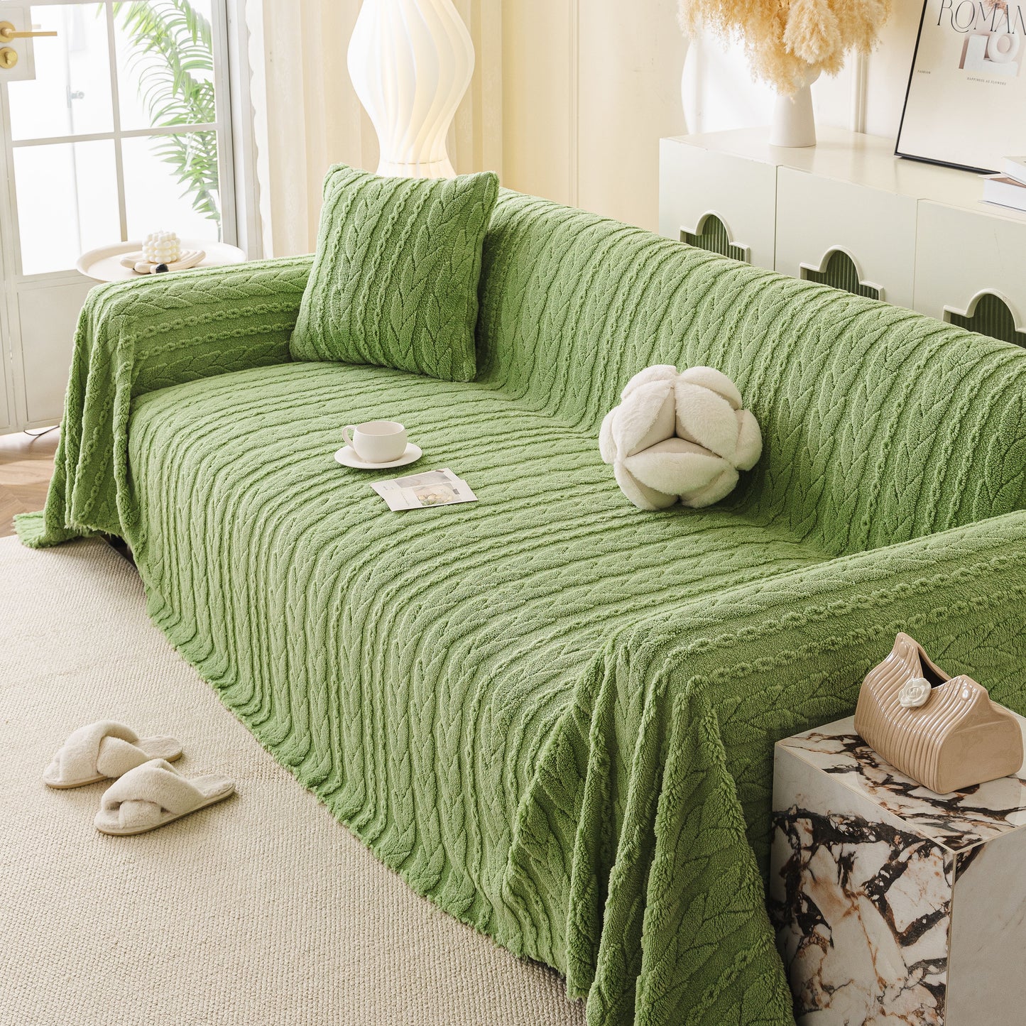 Thick Cozy 3D Cable Sofa Throw Cover, Plush Jacquard Warm Fleece Throw Blanket