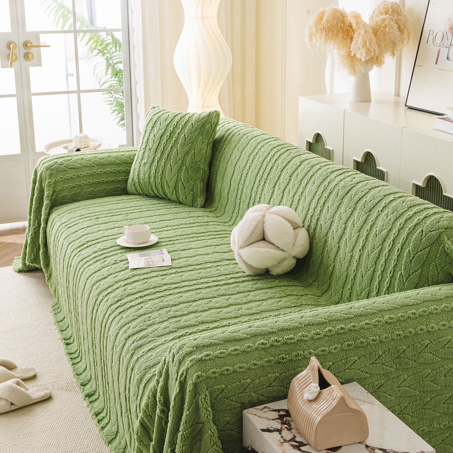 Thick Cozy 3D Cable Sofa Throw Cover, Plush Jacquard Warm Fleece Throw Blanket