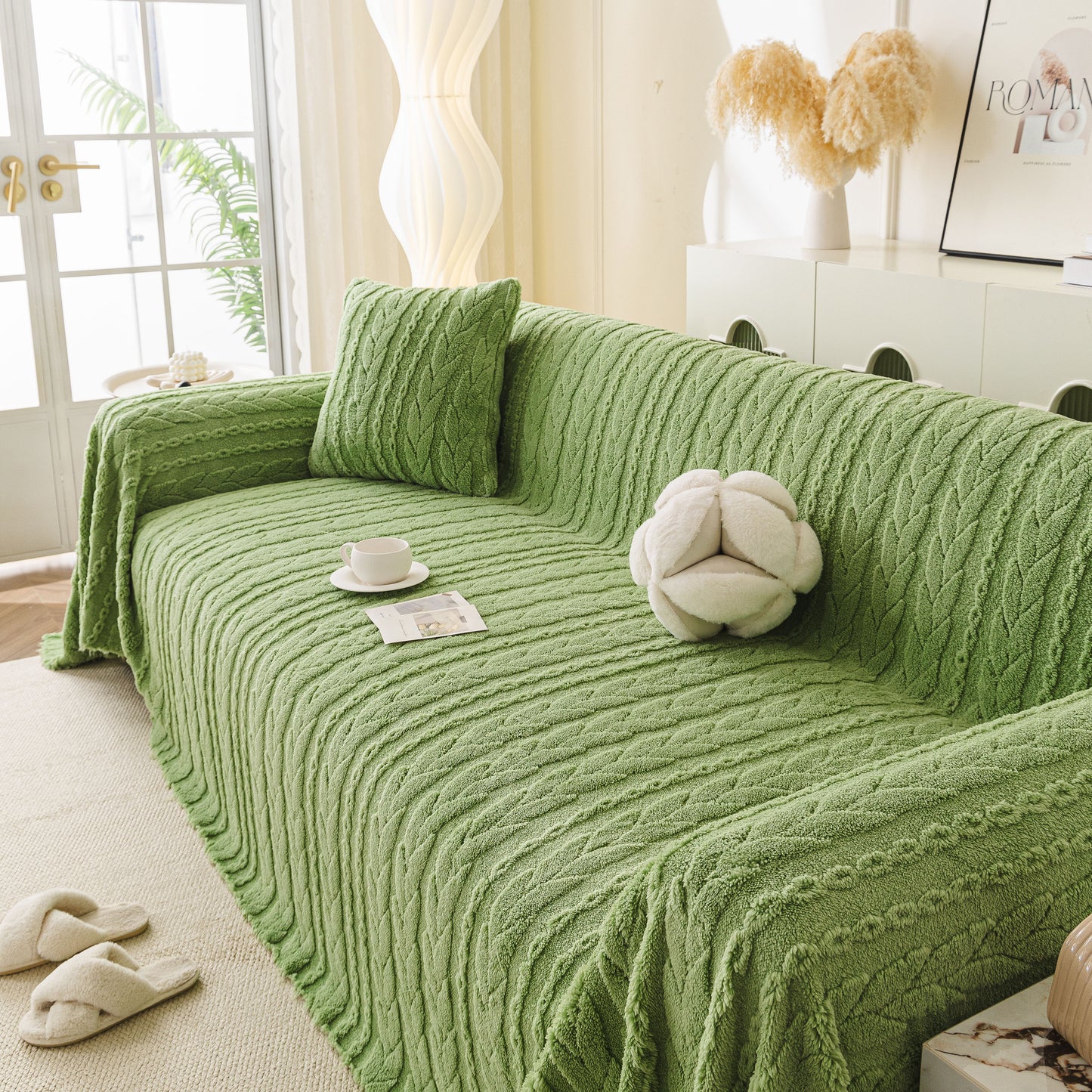 Thick Cozy 3D Cable Sofa Throw Cover, Plush Jacquard Warm Fleece Throw Blanket