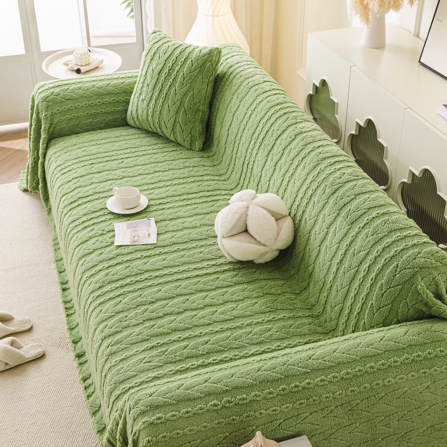 Thick Cozy 3D Cable Sofa Throw Cover, Plush Jacquard Warm Fleece Throw Blanket