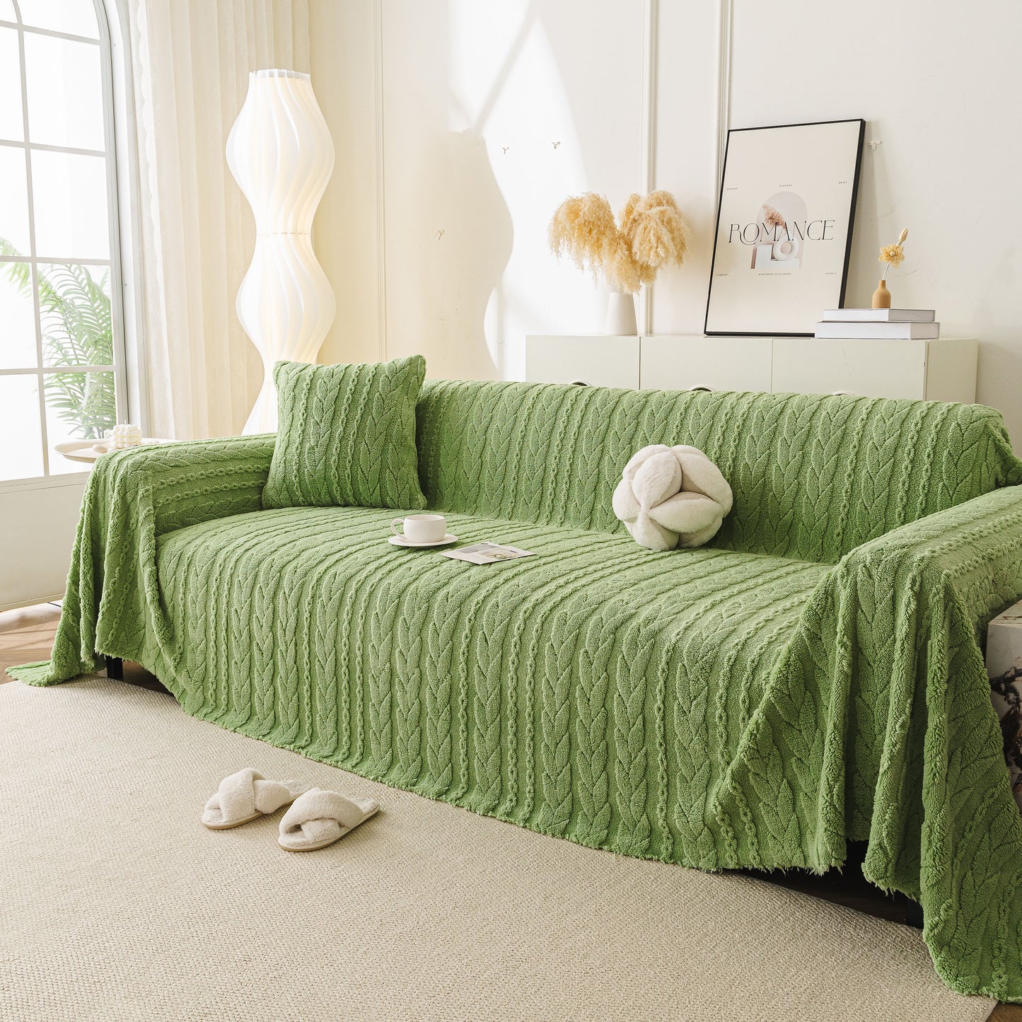 Thick Cozy 3D Cable Sofa Throw Cover, Plush Jacquard Warm Fleece Throw Blanket