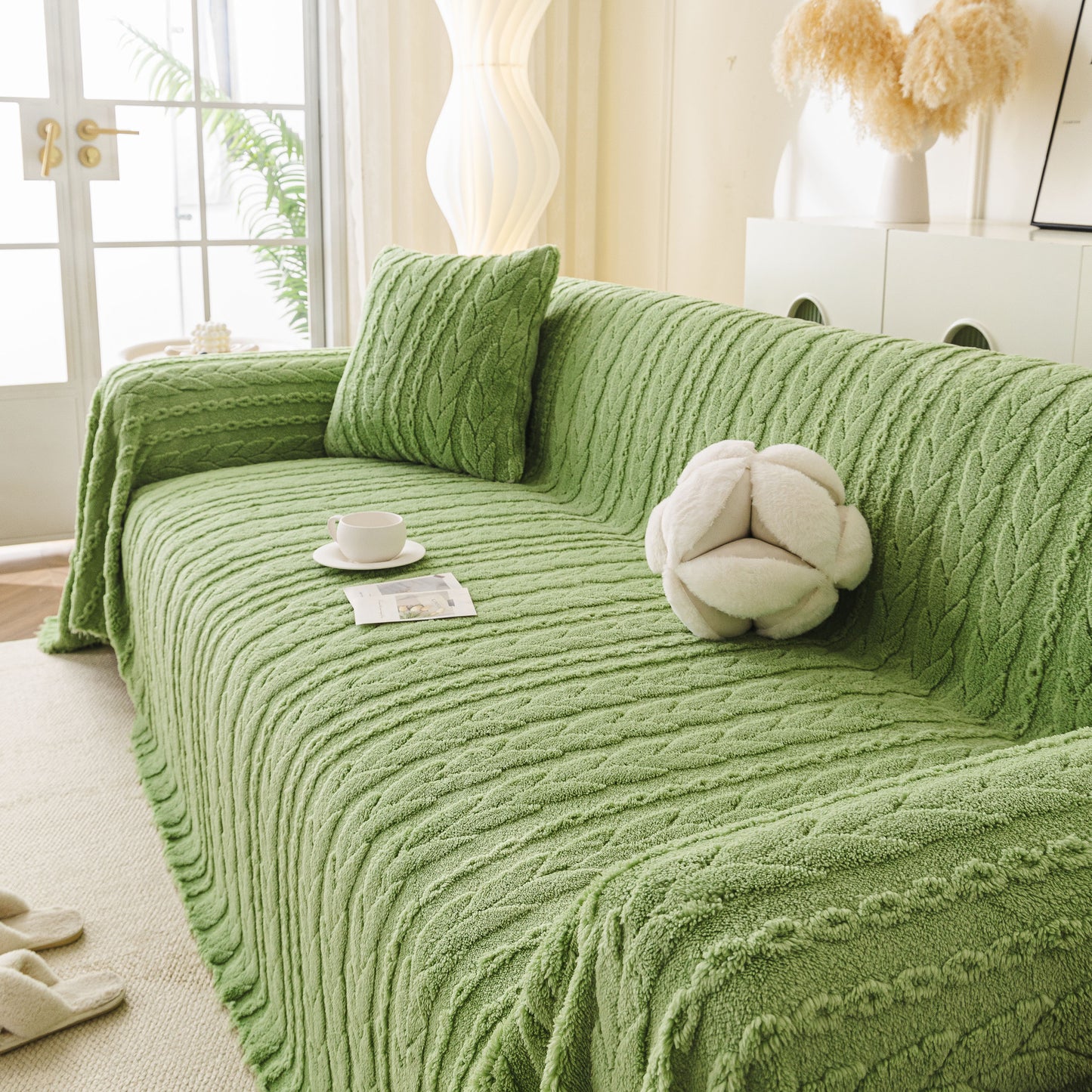 Thick Cozy 3D Cable Sofa Throw Cover, Plush Jacquard Warm Fleece Throw Blanket