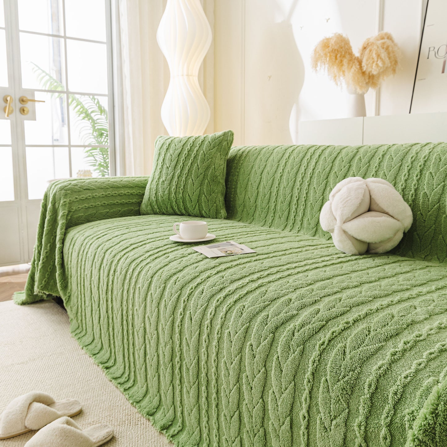 Thick Cozy 3D Cable Sofa Throw Cover, Plush Jacquard Warm Fleece Throw Blanket