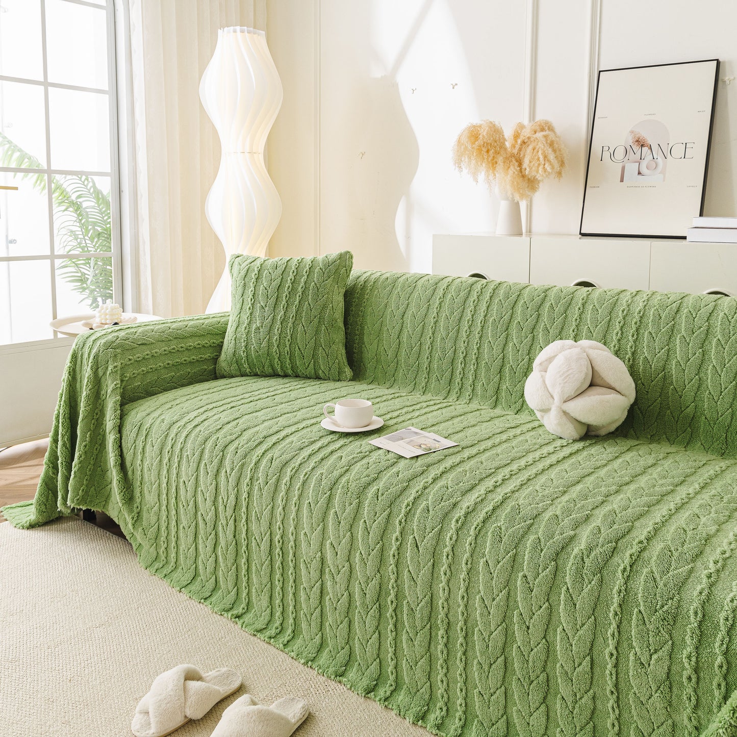 Thick Cozy 3D Cable Sofa Throw Cover, Plush Jacquard Warm Fleece Throw Blanket