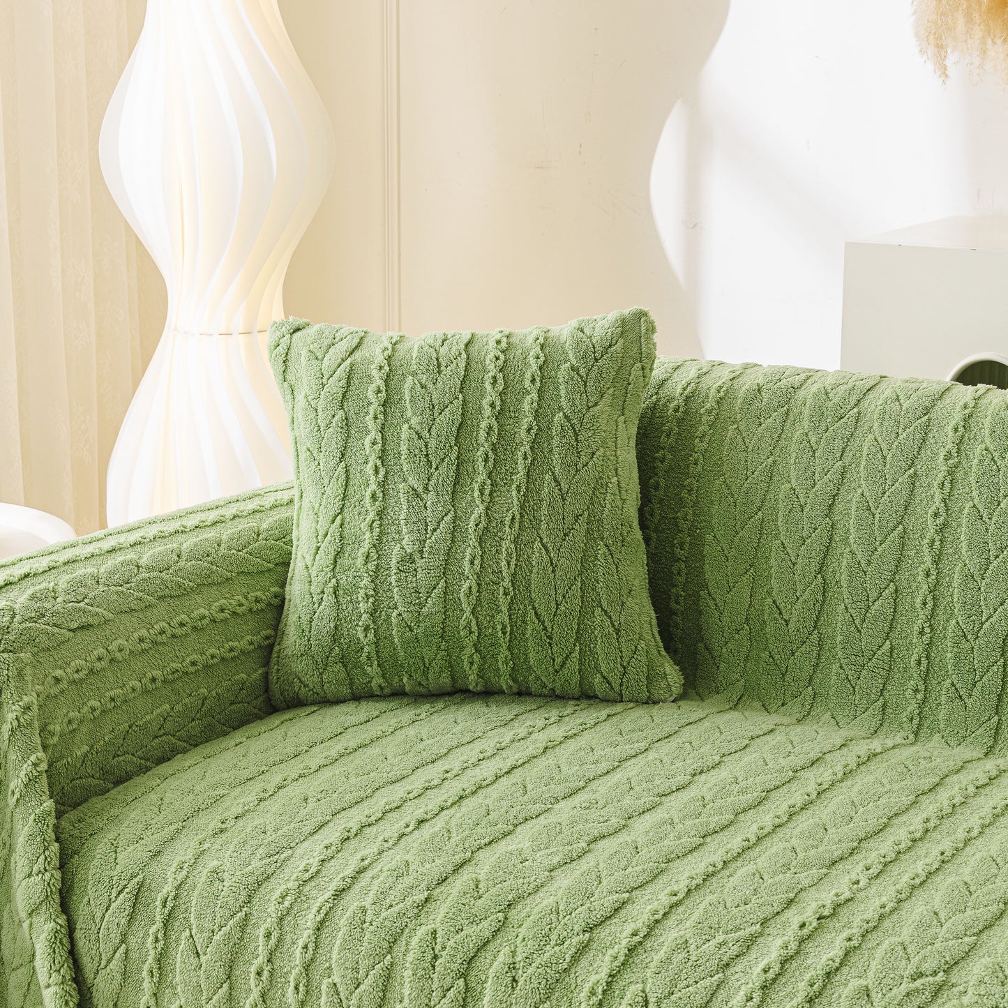 Thick Cozy 3D Cable Sofa Throw Cover, Plush Jacquard Warm Fleece Throw Blanket