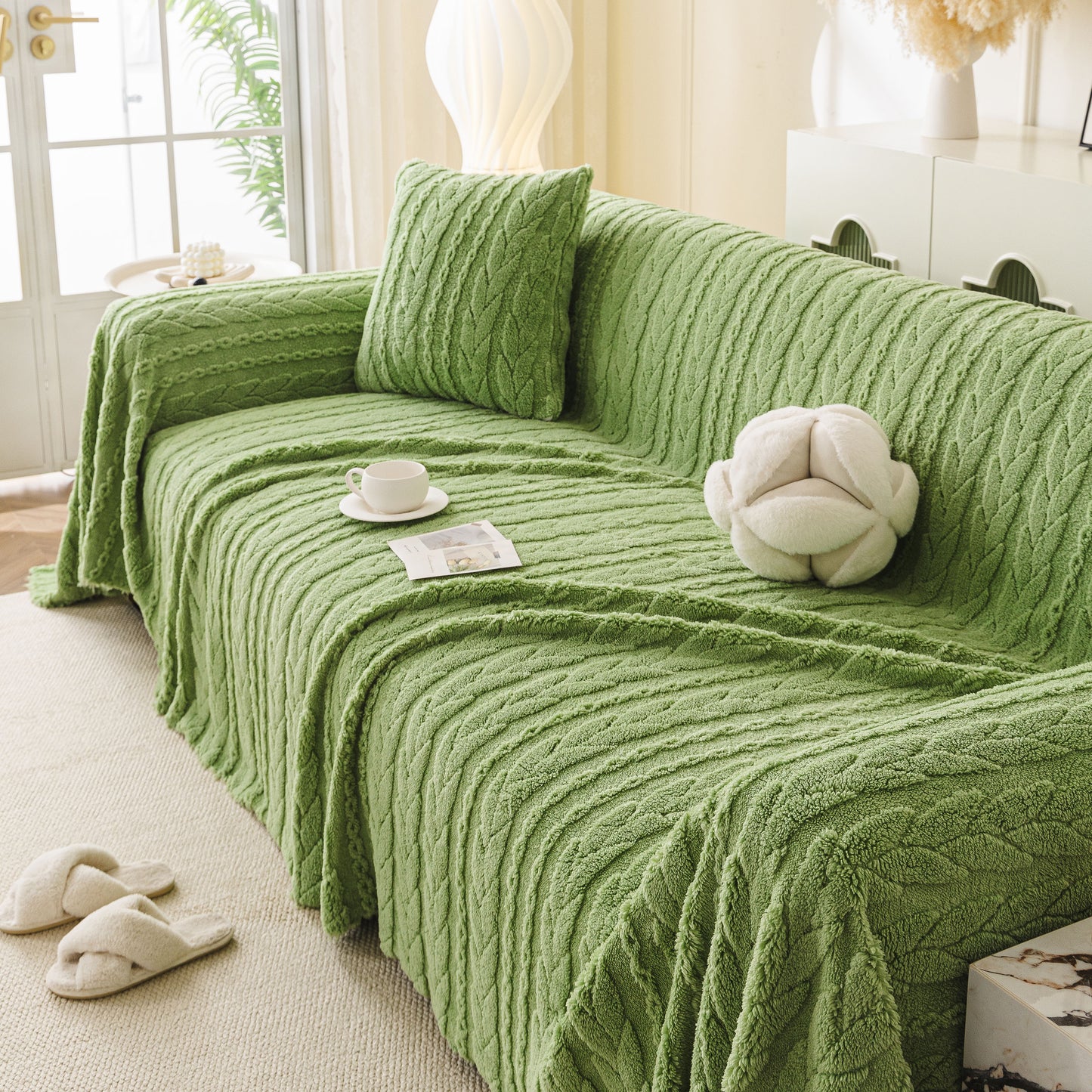 Thick Cozy 3D Cable Sofa Throw Cover, Plush Jacquard Warm Fleece Throw Blanket