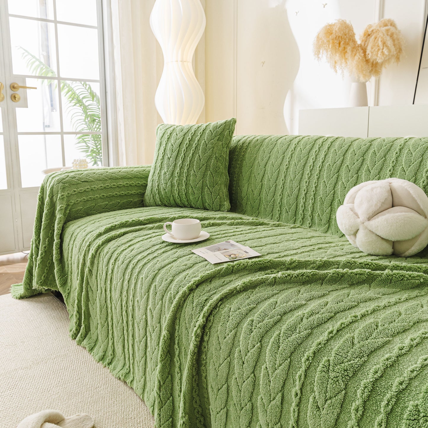 Thick Cozy 3D Cable Sofa Throw Cover, Plush Jacquard Warm Fleece Throw Blanket