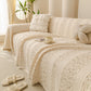 Textured Striped Sofa Throw Cover, Soft Woven Couch Protector with Fringe Edges
