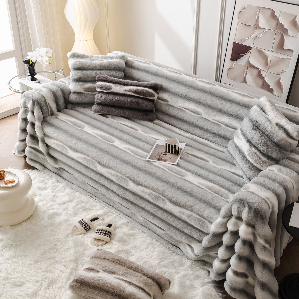 Ultraweiches Kunstfell-Sofabezug – Groß, Flauschig und Elegante Sofade – Slipcover KAS™