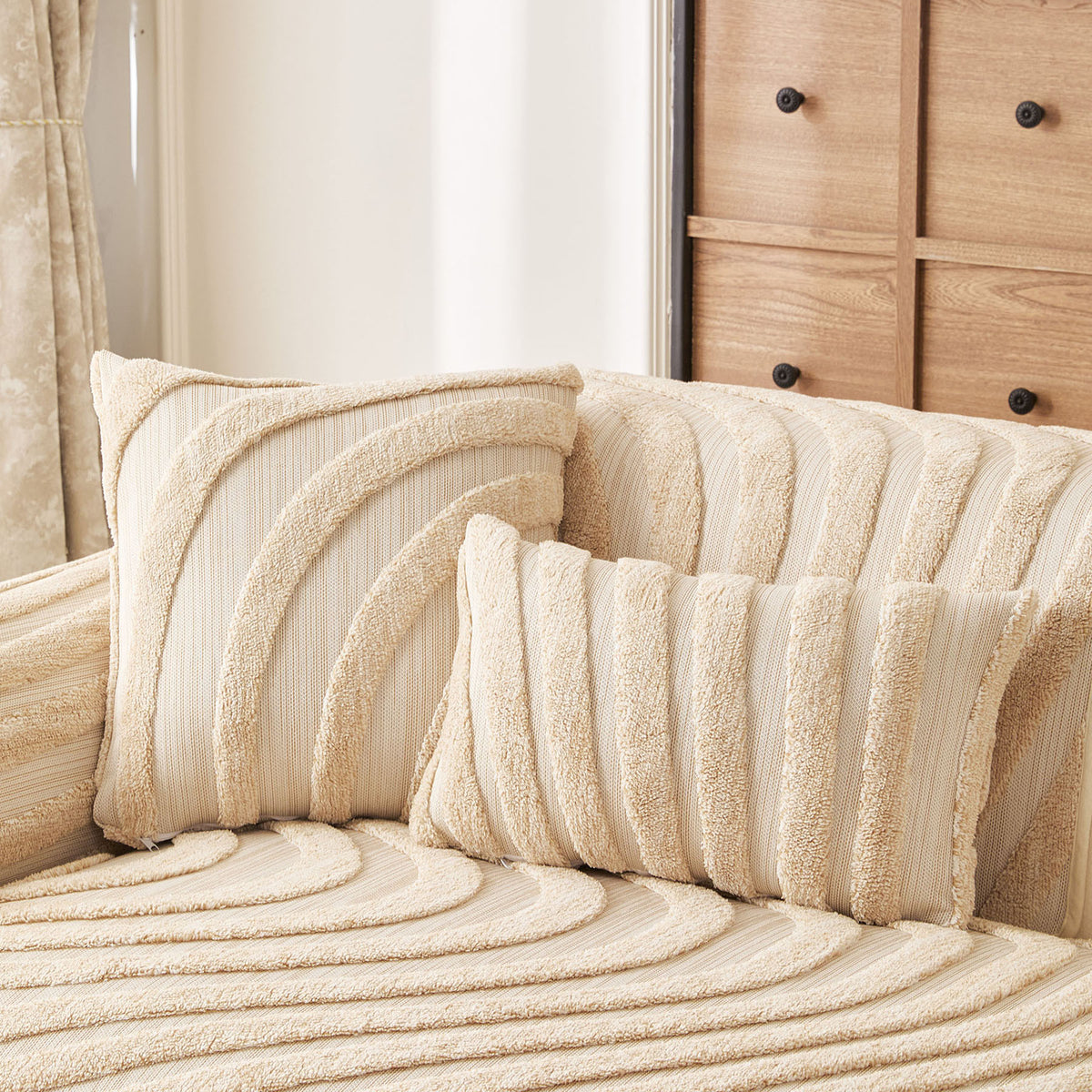 Cozy Plush Sofa Topper with Raised Wave Texture, Non-Slip Furniture Protector Cover