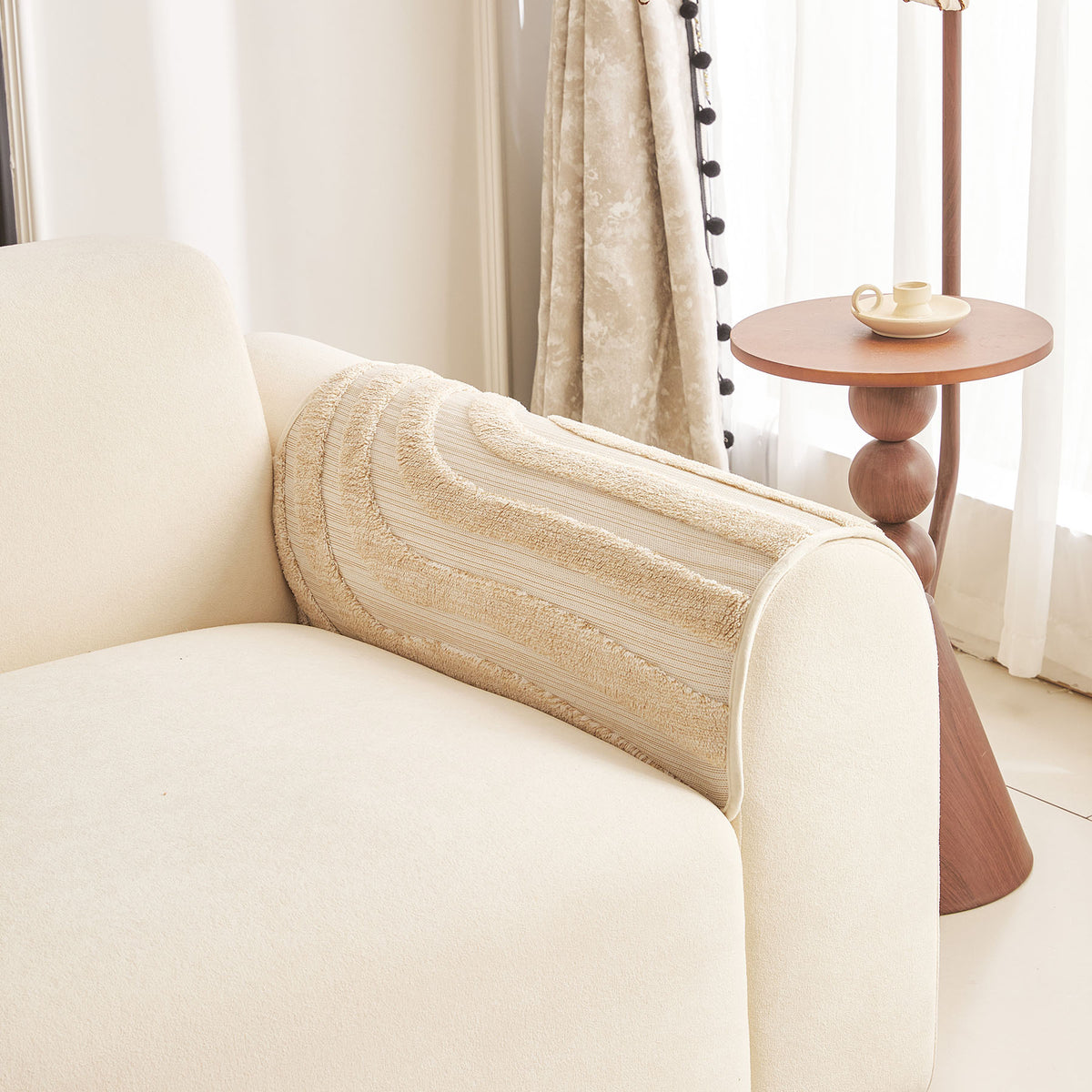 Cozy Plush Sofa Topper with Raised Wave Texture, Non-Slip Furniture Protector Cover