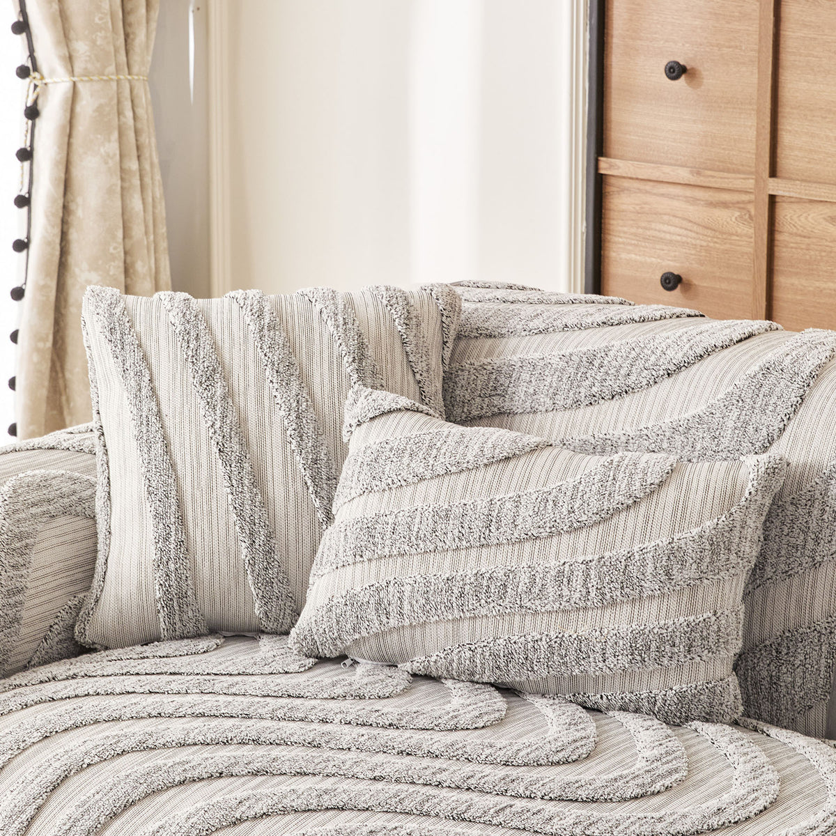 Cozy Plush Sofa Topper with Raised Wave Texture, Non-Slip Furniture Protector Cover