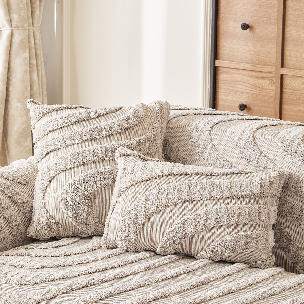 Cozy Plush Sofa Topper with Raised Wave Texture, Non-Slip Furniture Protector Cover