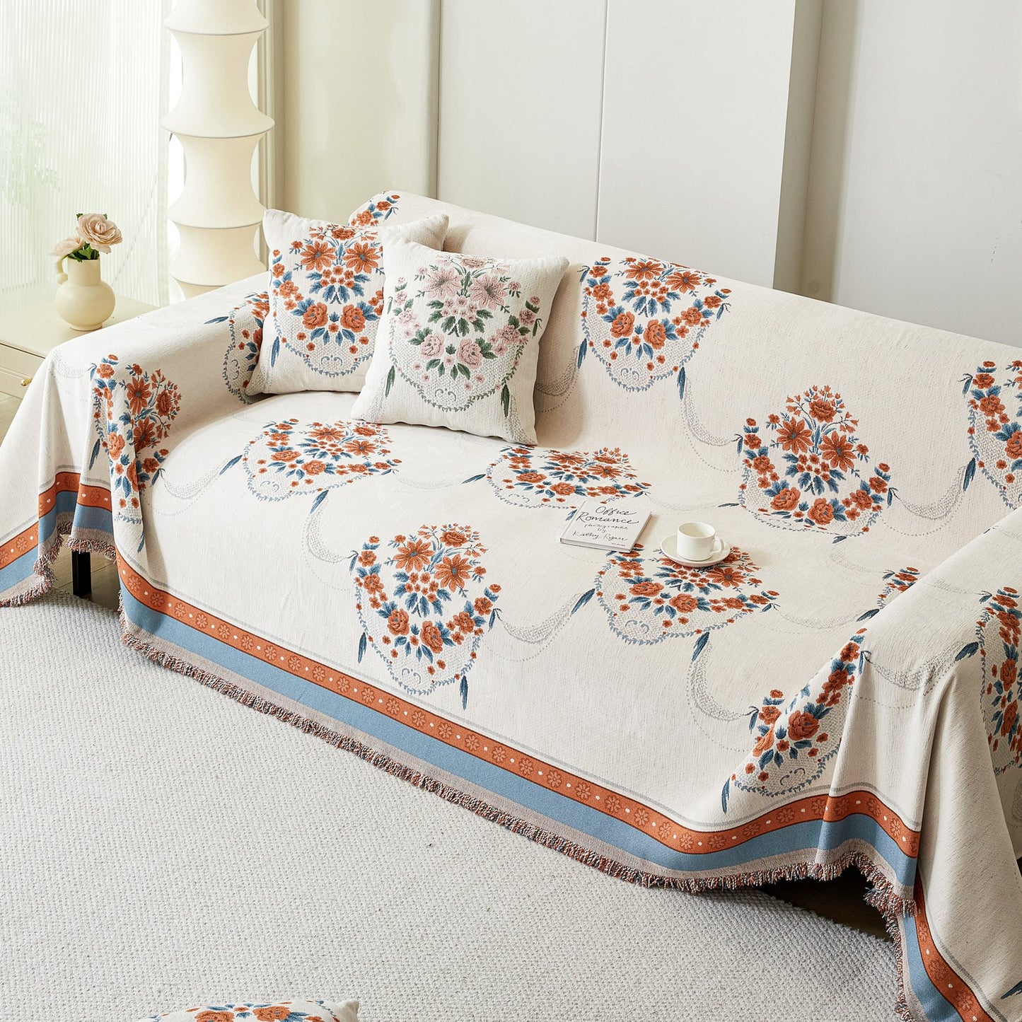 Charmante französische Landhaus Blumen Korb Sofa Wurfdecke Rustikaler Bauernhaus-Stil Couchbezug Decken
