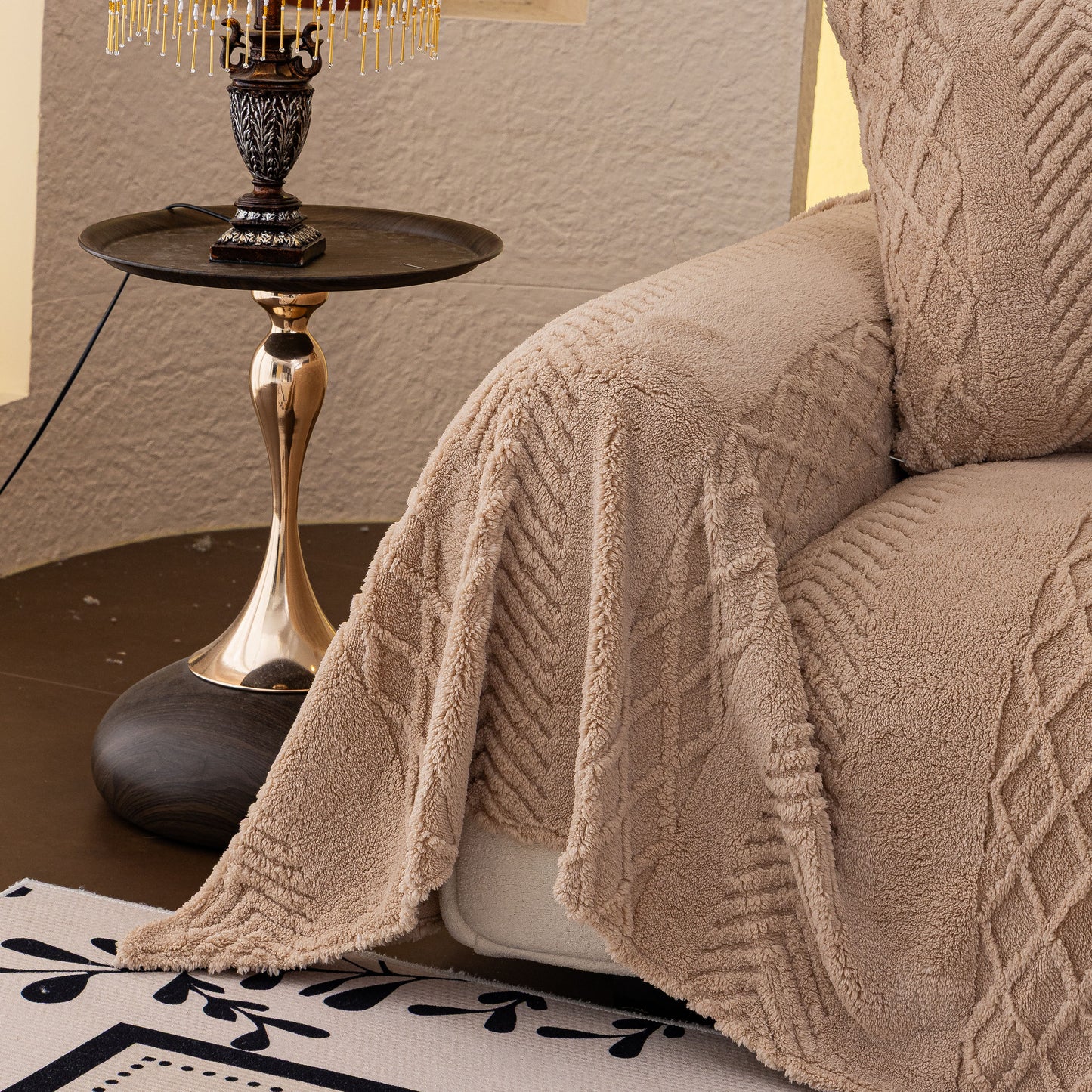 Plush Fleece Sofa Cover with 3D Cable Knit Texture Soft Cozy Warm Sofa Throw Blanket