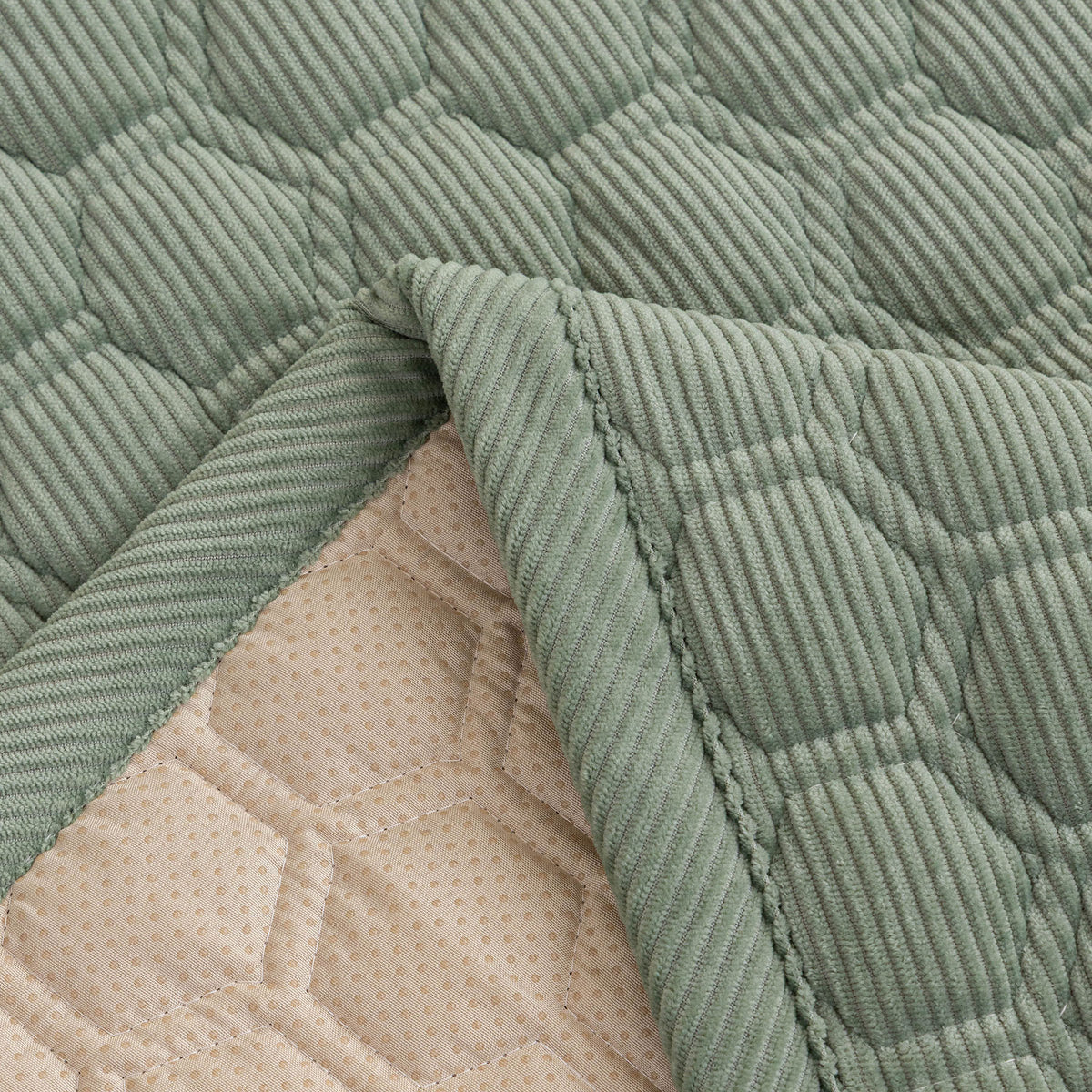 Geometric Quilted Corduroy Couch Topper, Non-Slip Padded Sofa Protector Cover for Pets