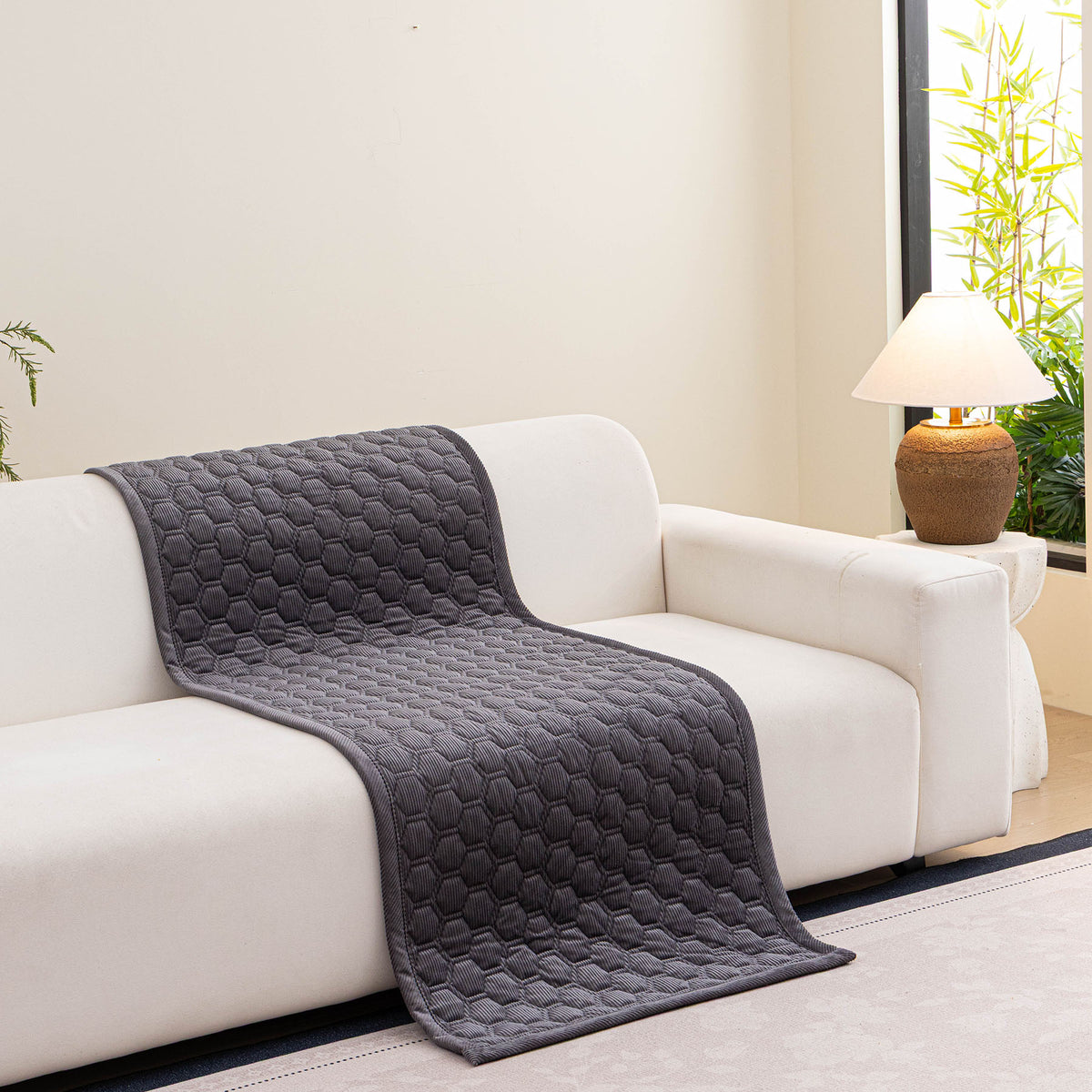 Geometric Quilted Corduroy Couch Topper, Non-Slip Padded Sofa Protector Cover for Pets