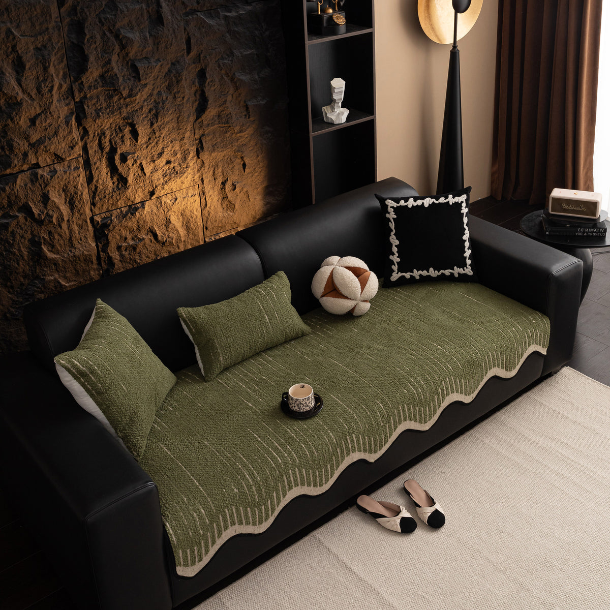 Texturiertes Sofa-Sitzbezug mit Wellenkante – Rutschfest, Waschbarer C – Slipcover KAS™