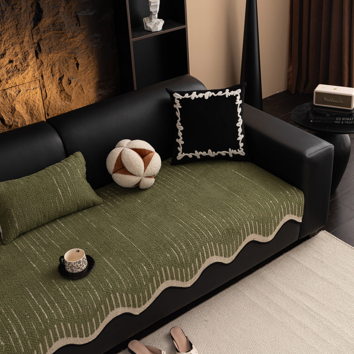 Texturiertes Sofa-Sitzbezug mit Wellenkante – Rutschfest, Waschbarer C – Slipcover KAS™