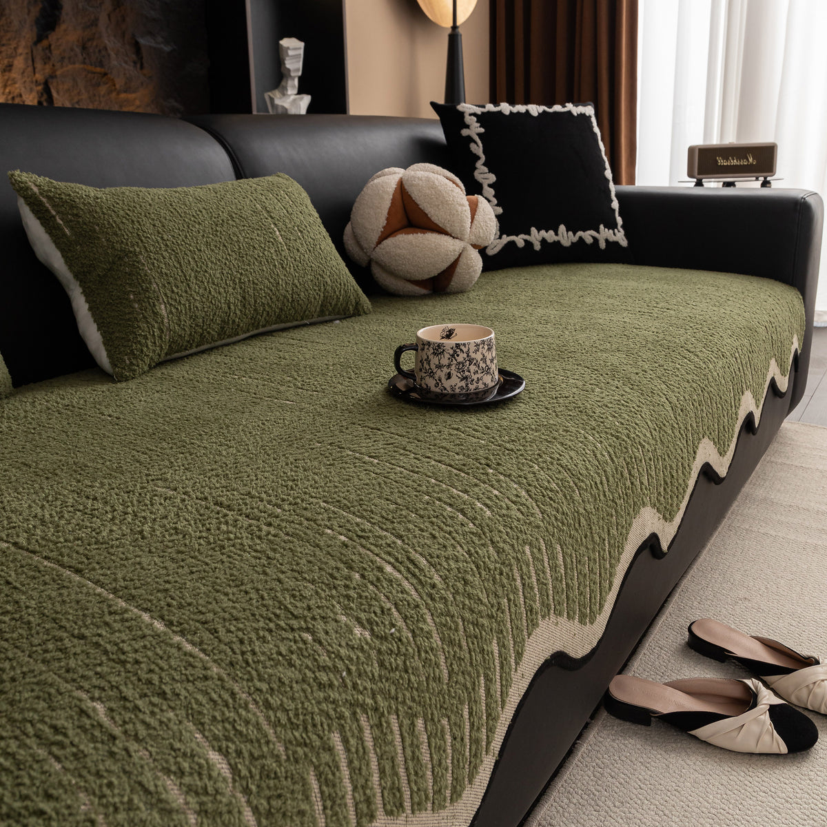 Texturiertes Sofa-Sitzbezug mit Wellenkante – Rutschfest, Waschbarer C – Slipcover KAS™