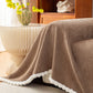 Textured Striped Cozy Couch Cover Throw Blanket with Pom Pom Trim for Sectional Sofa