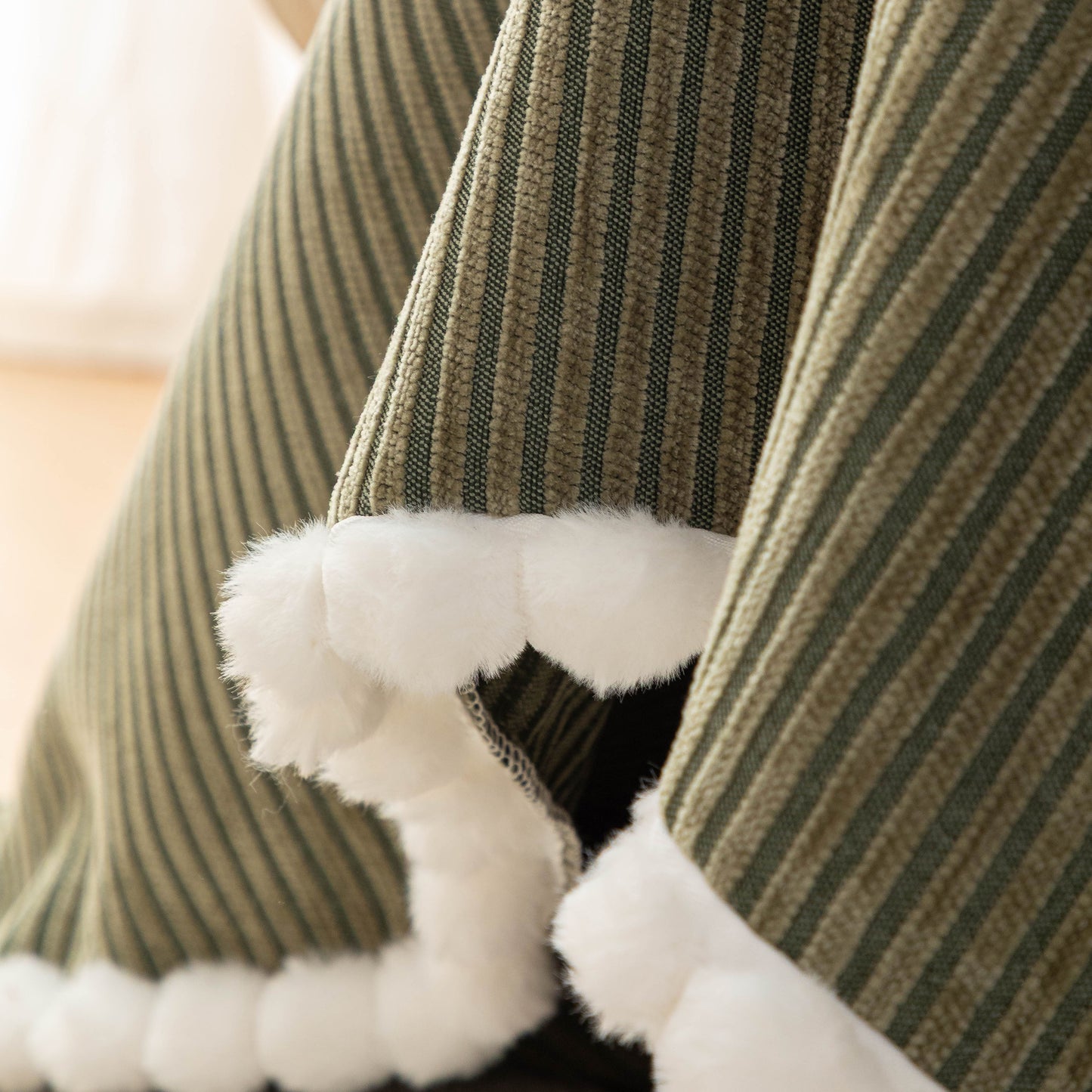 Textured Striped Cozy Couch Cover Throw Blanket with Pom Pom Trim for Sectional Sofa