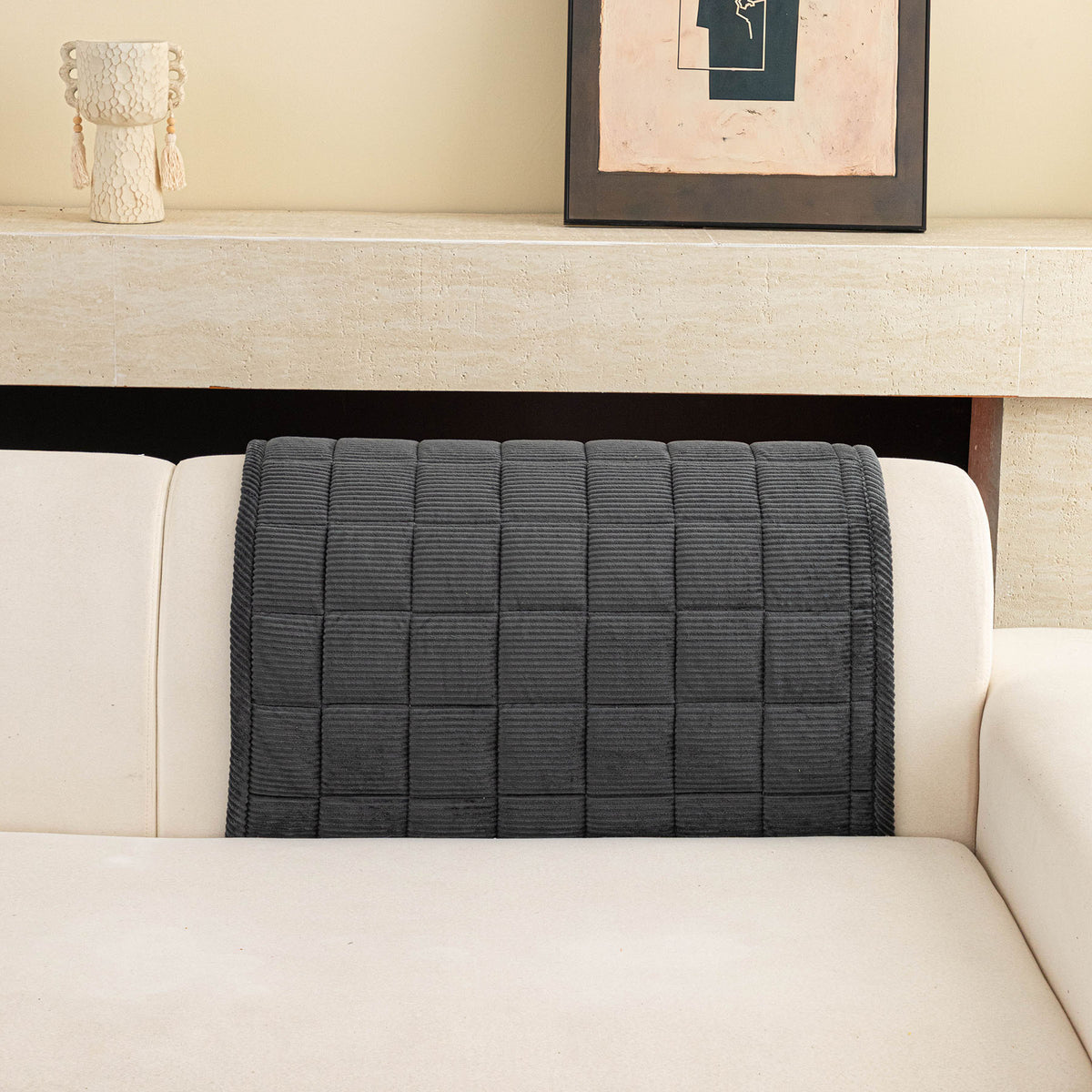 Quilted Corduroy Couch Topper, Non-Slip Soft Padded Sofa Protector for Pets & Kids
