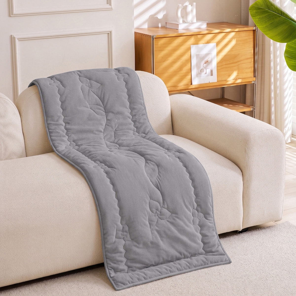 Quilted Corduroy Couch Topper, Non-Slip Soft Padded Sofa Protector Cover for Pets, Kids