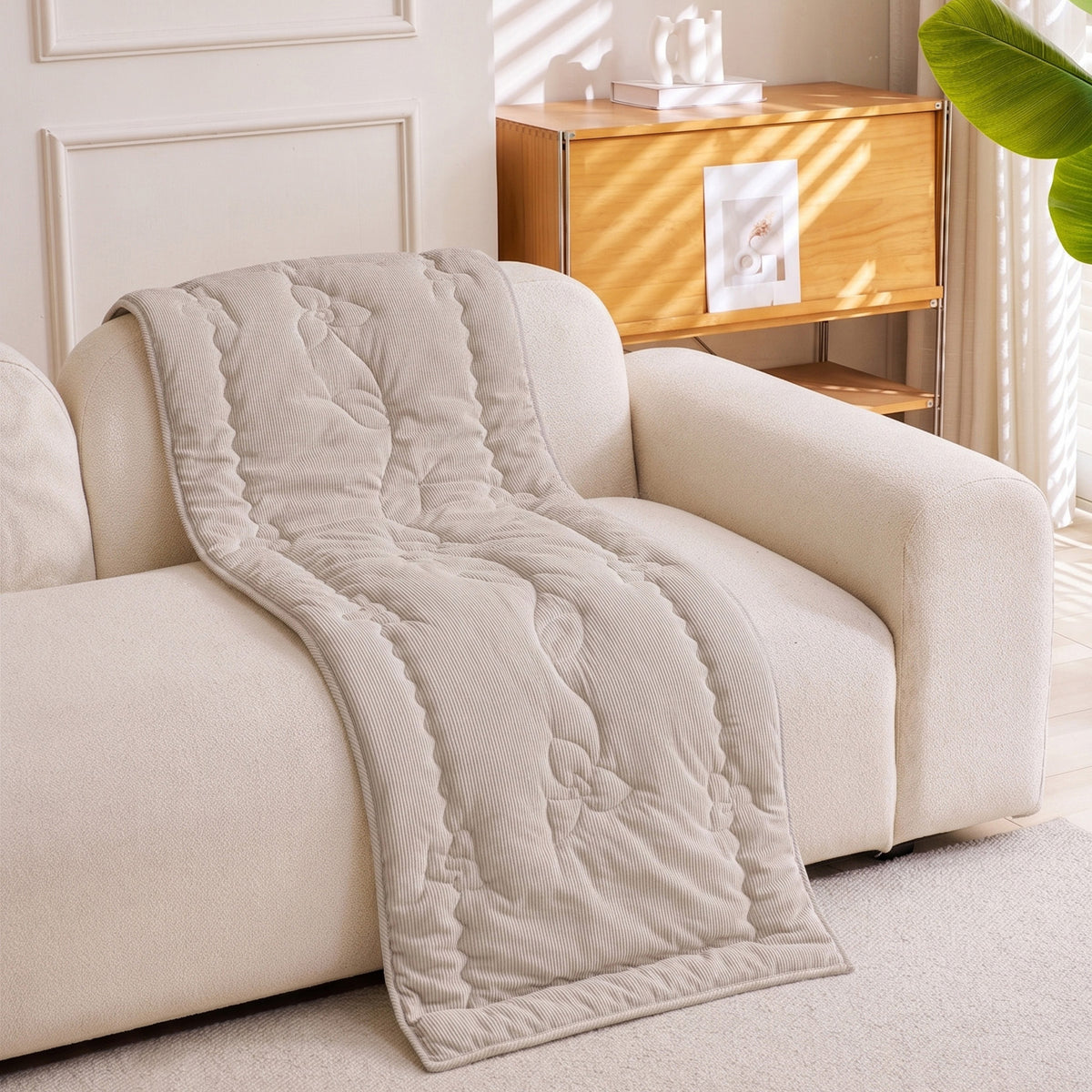 Quilted Corduroy Couch Topper, Non-Slip Soft Padded Sofa Protector Cover for Pets, Kids