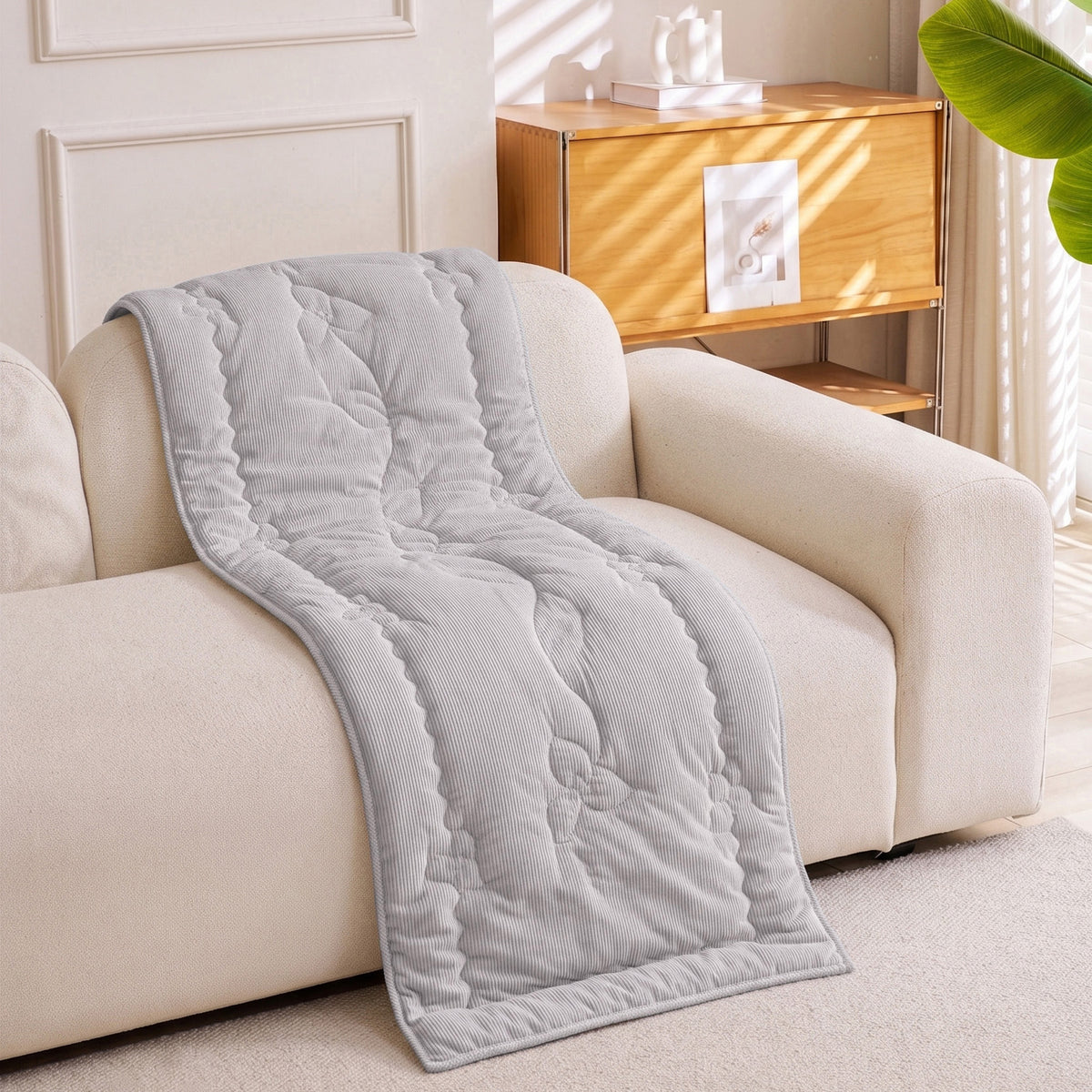 Quilted Corduroy Couch Topper, Non-Slip Soft Padded Sofa Protector Cover for Pets, Kids