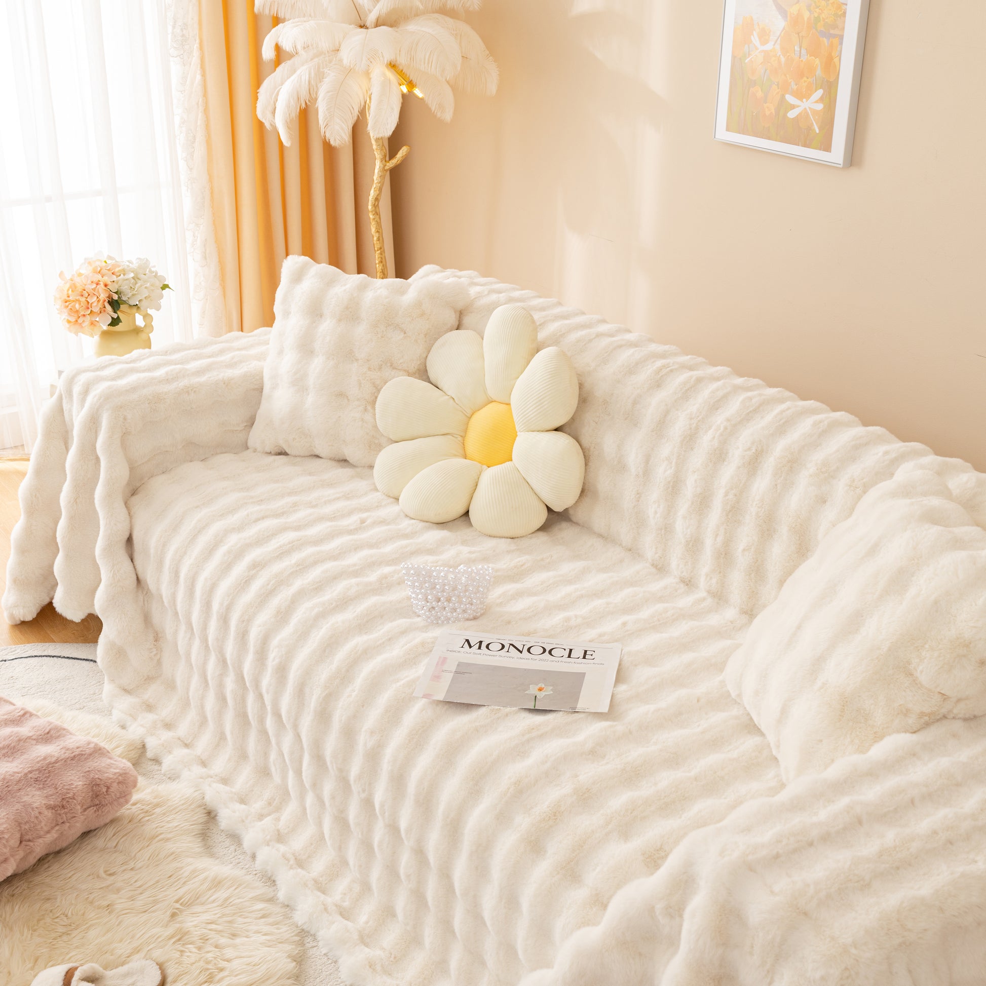 Super Soft Fluffy Faux Rabbit Fur Sofa Throw Blanket, Couch Cover