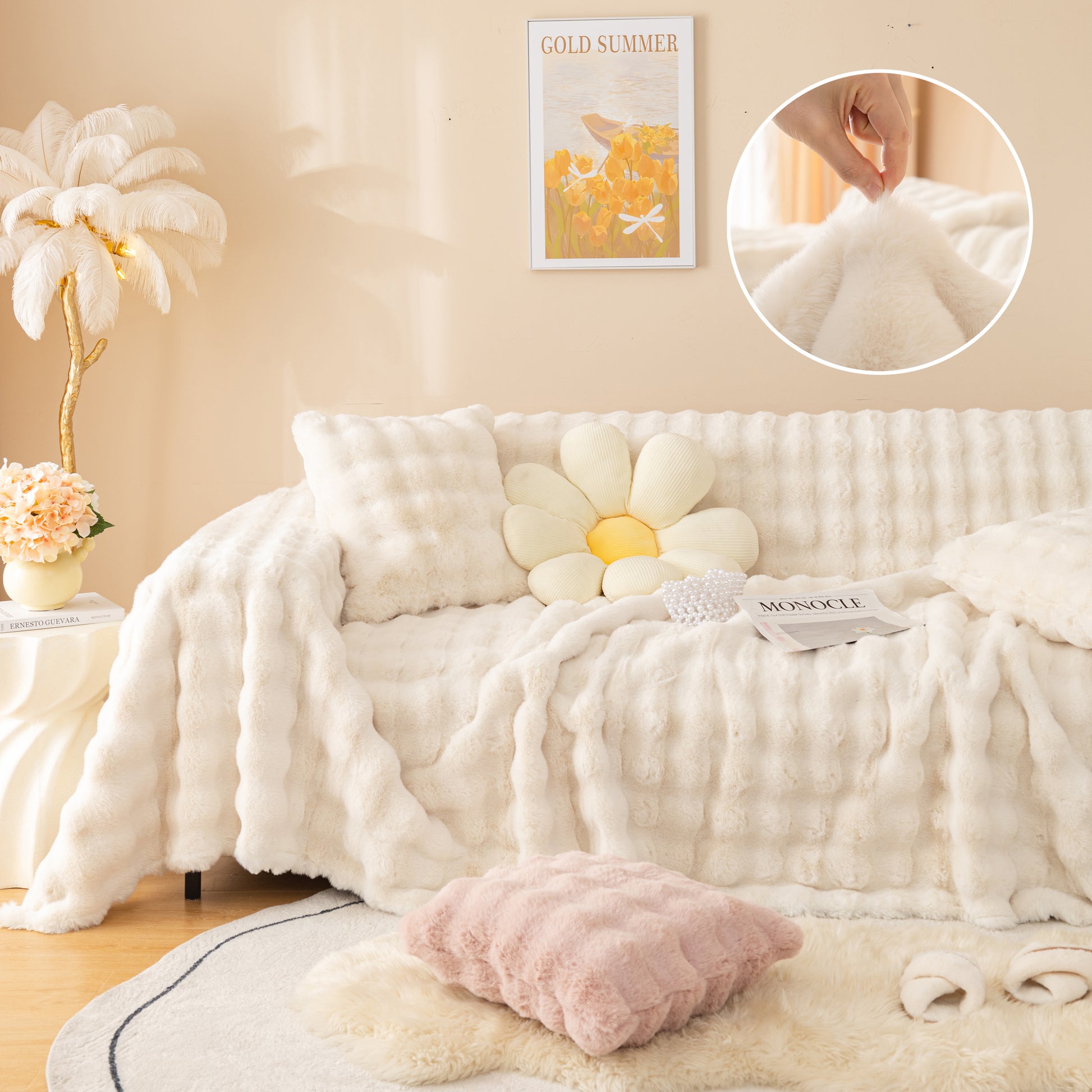 Super Soft Fluffy Faux Rabbit Fur Sofa Throw Blanket, Couch Cover